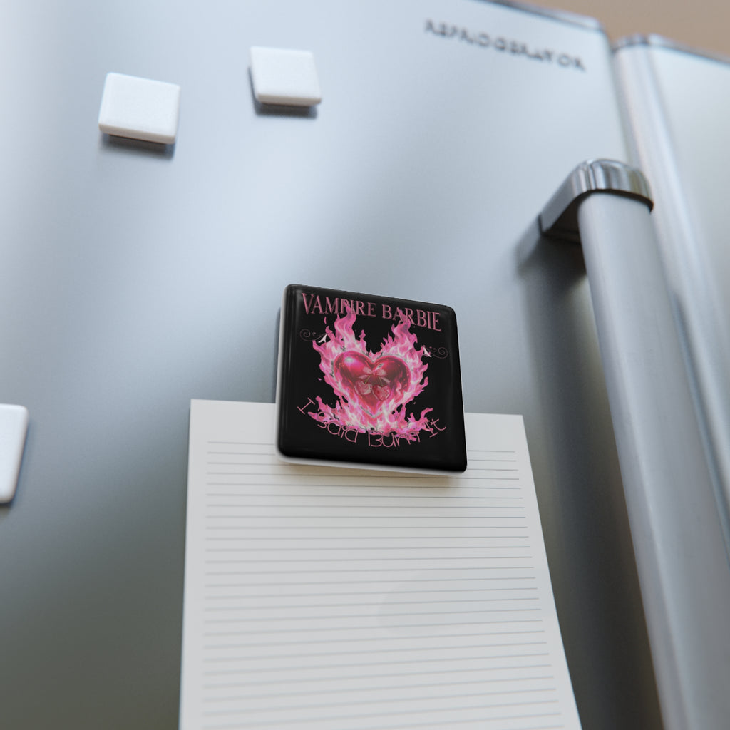 Vampire Barbie Porcelain Magnet — Pink Flaming Heart Gothic Sticker