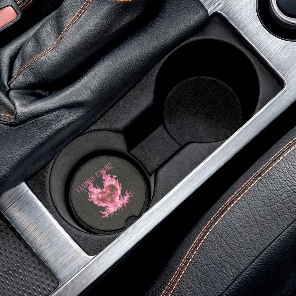 Soapstone Car Coaster - 'Vampire Barbie' Pink Flaming Heart Design