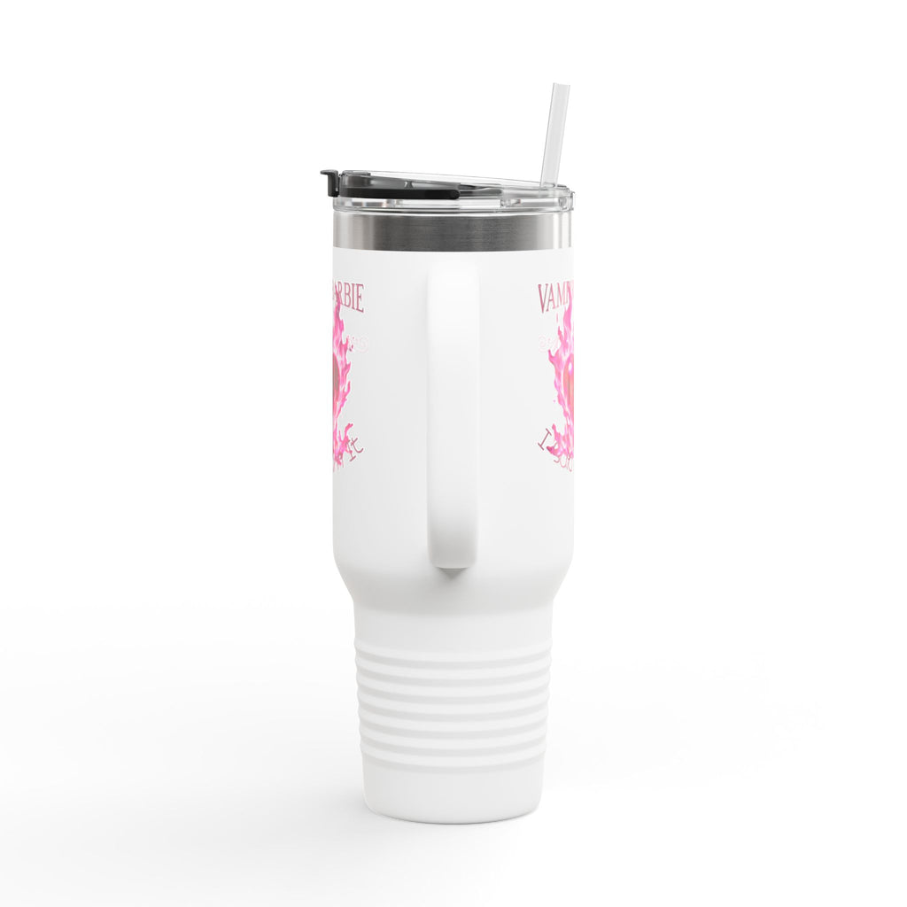 Vampire Barbie 40oz Insulated Travel Mug - Pink Flaming Heart Thermal Tumbler