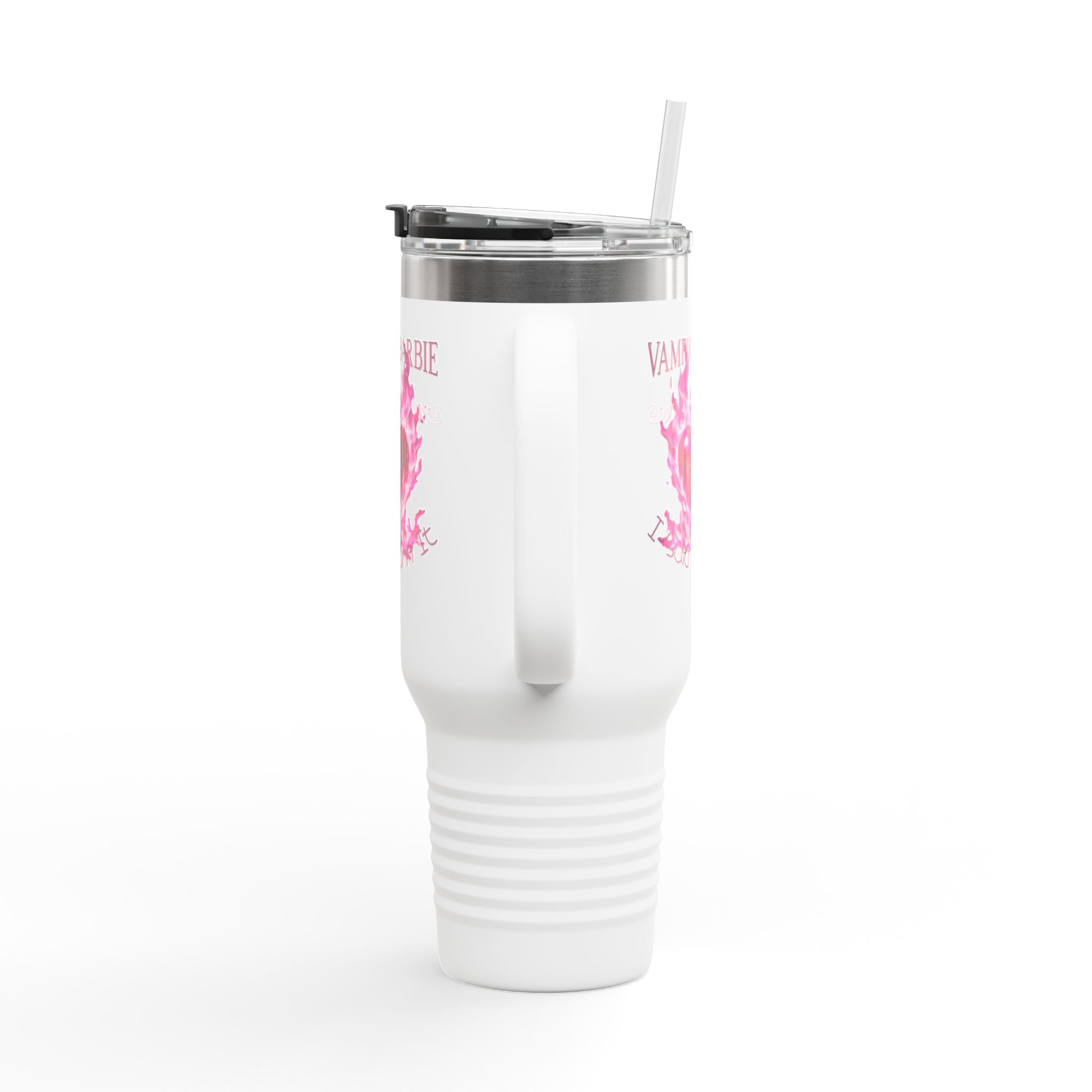 Vampire Barbie 40oz Insulated Travel Mug - Pink Flaming Heart Thermal Tumbler