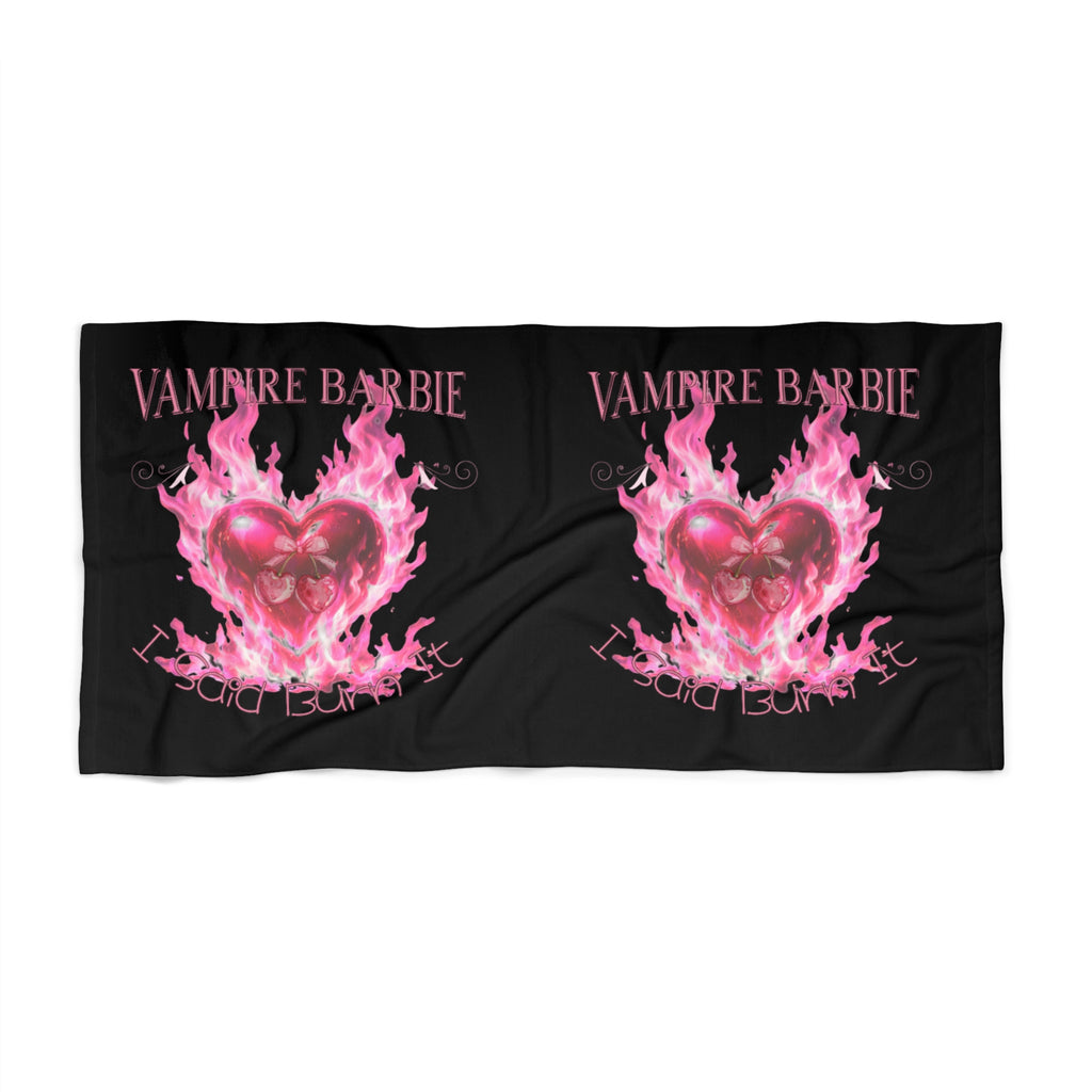 Vampire Barbie Pink Flame Heart Beach Towel