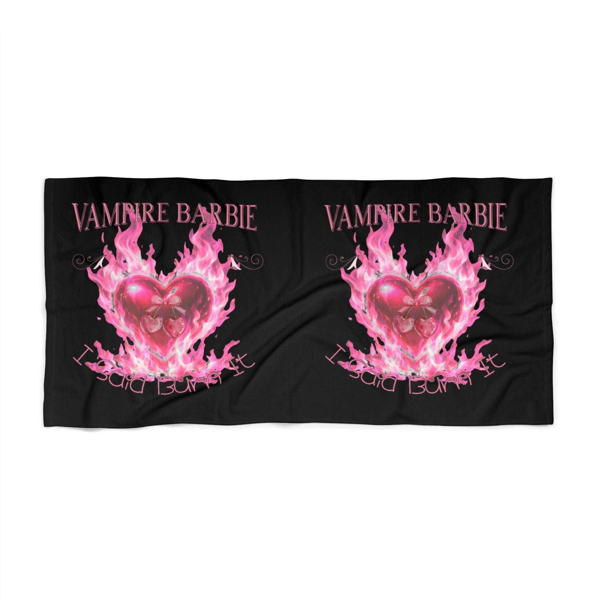 Vampire Barbie Pink Flame Heart Beach Towel