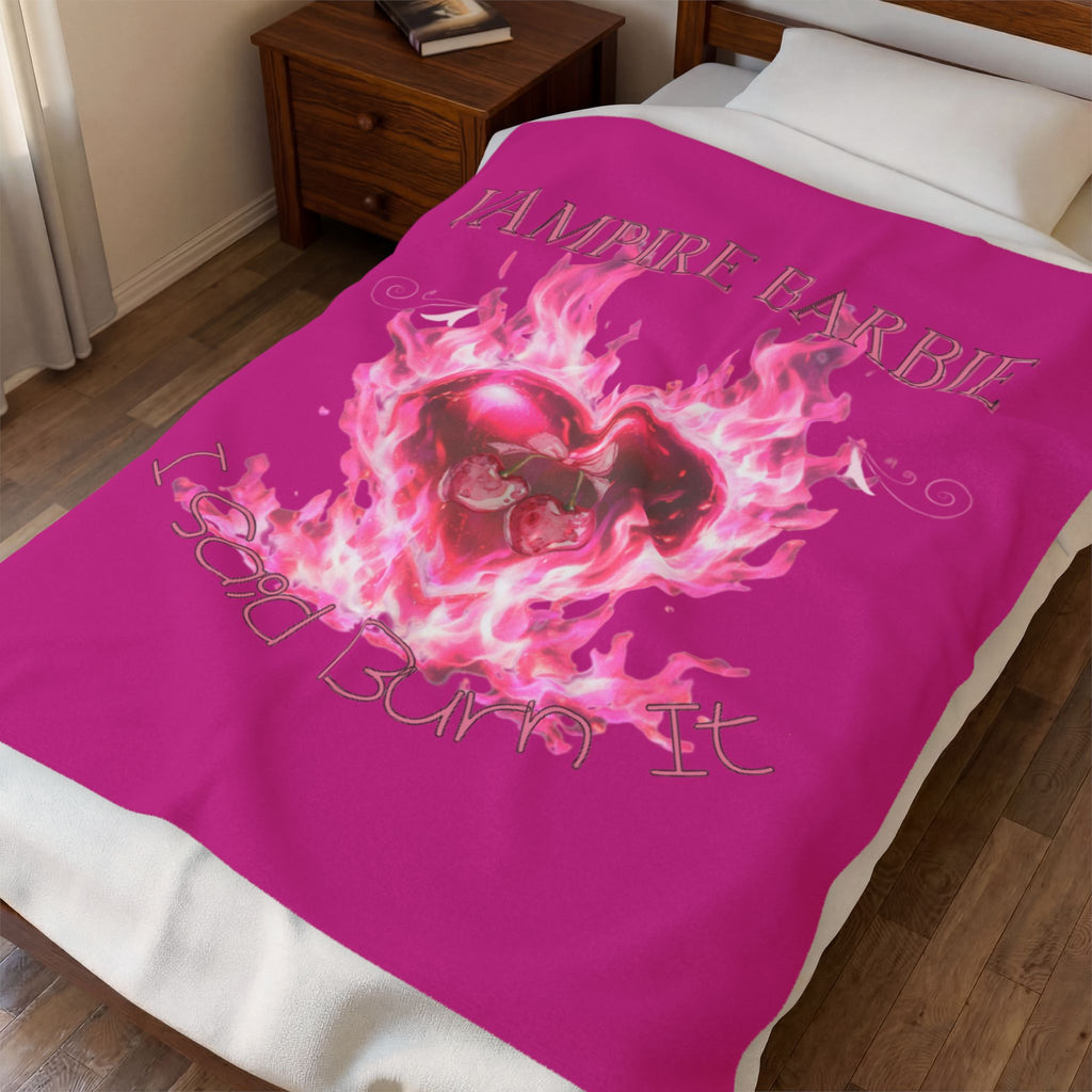 Vampire Barbie Flaming Heart Velveteen Plush Blanket