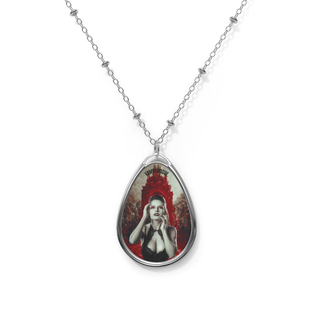 Makala’s Vampire Portrait — Vampy Vogue — Gothic Oval Pendant Necklace — Red Crowned Femme Portrait