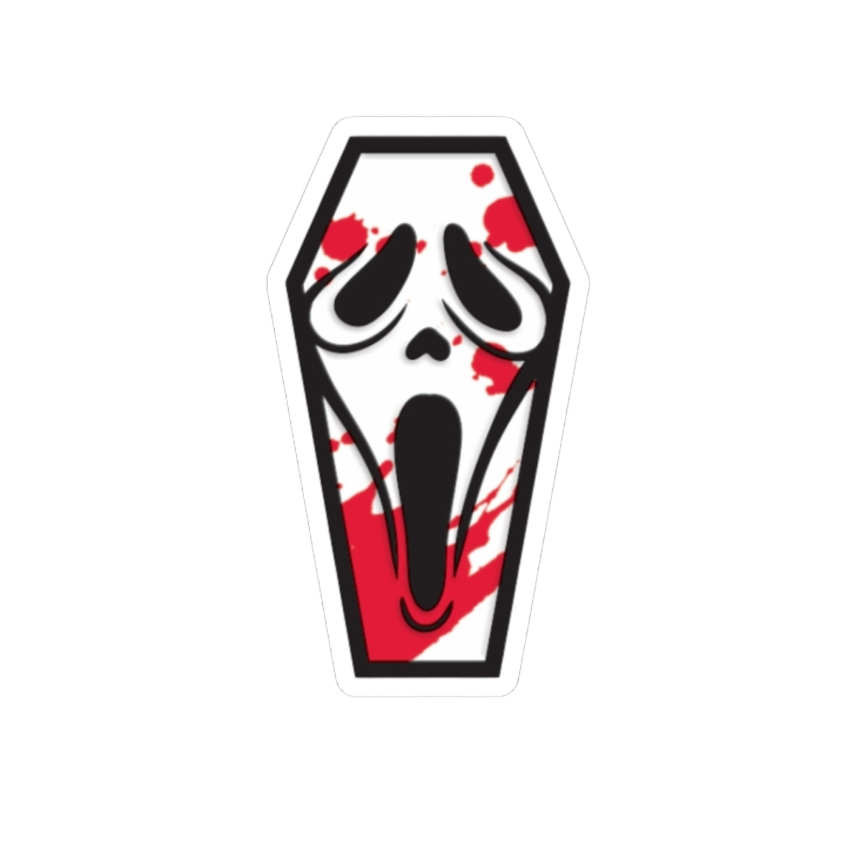 Scream Coffin Sticker — Bloody Ghost Face Kiss-Cut Horror Decal