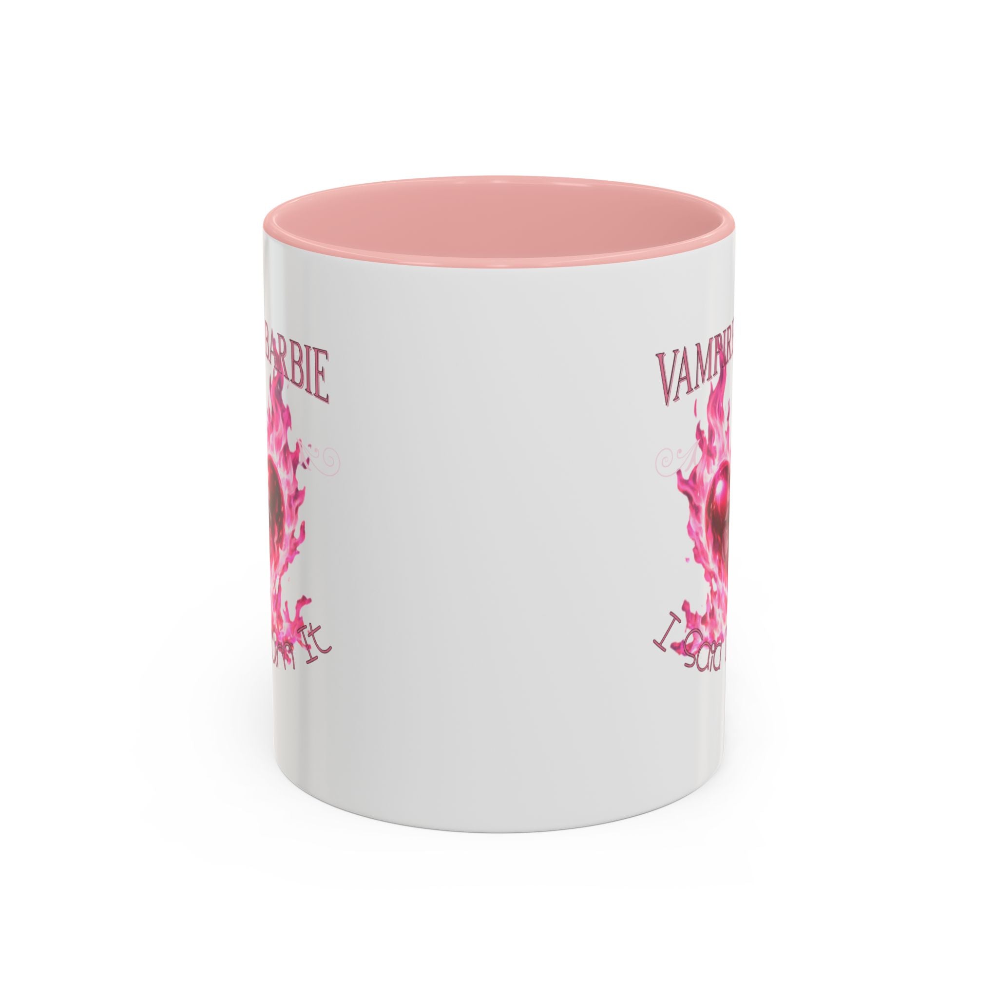 Vampire Barbie Heart Accent Coffee Mug — Pink Flaming Heart 11/15oz