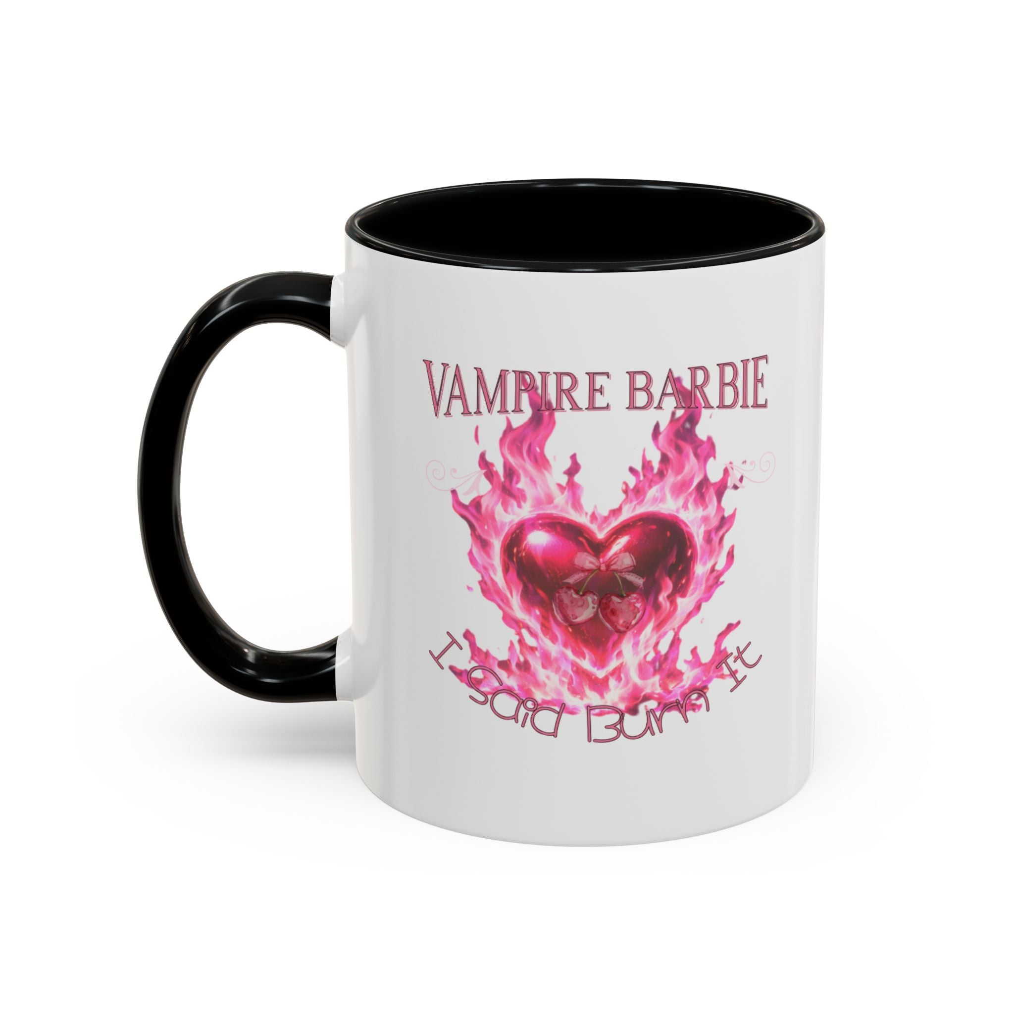 Vampire Barbie Heart Accent Coffee Mug — Pink Flaming Heart 11/15oz