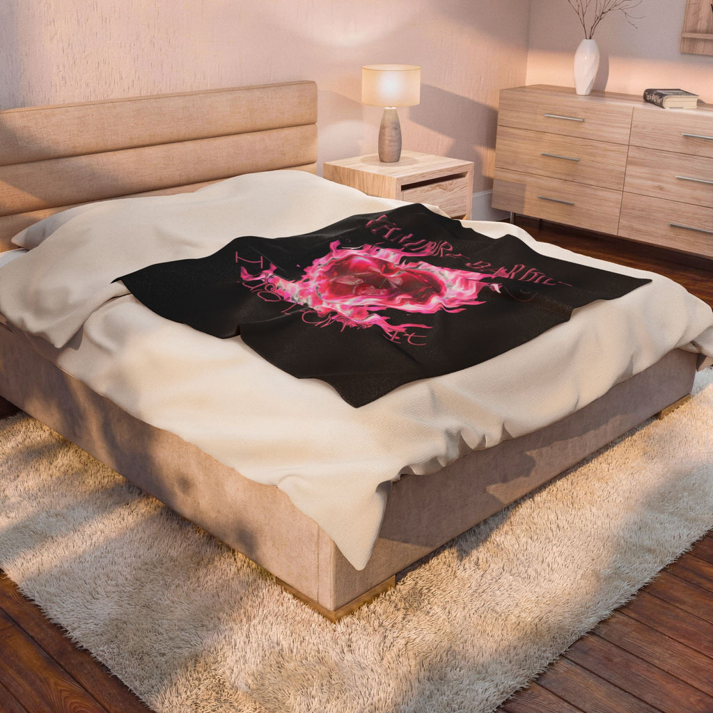 Vampire Barbie Velveteen Plush Blanket — Pink Flaming Heart Gothic Throw
