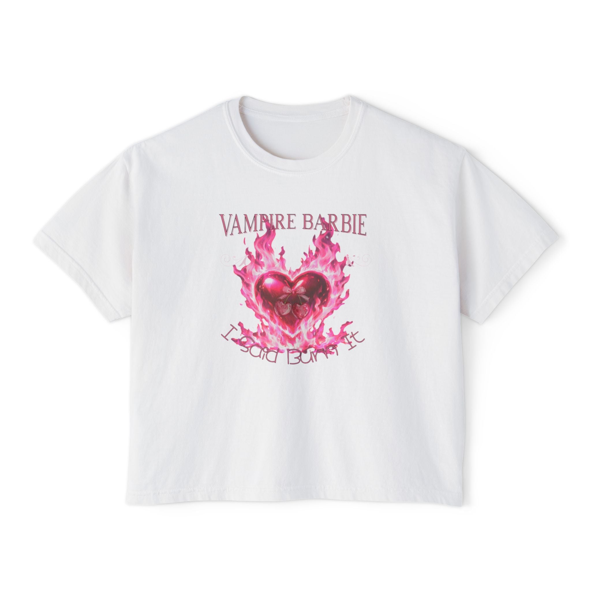 Caroline Forbes — TVD — Vampire Barbie Pink Flame Heart Boxy Tee