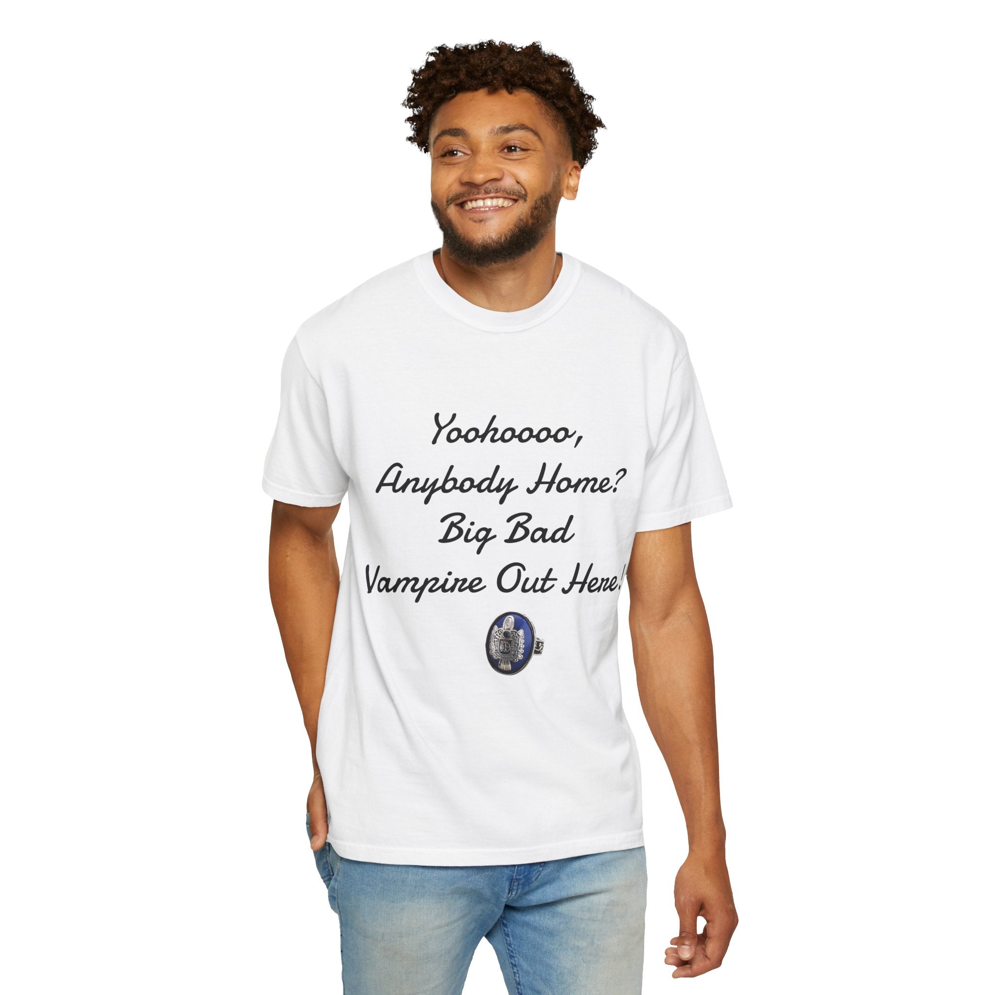 Damon Salvatore — TVD — Vampire Quote Tee — "Yoohooo, Anybody Home? Big Bad Vampire Out Here..." Shirt
