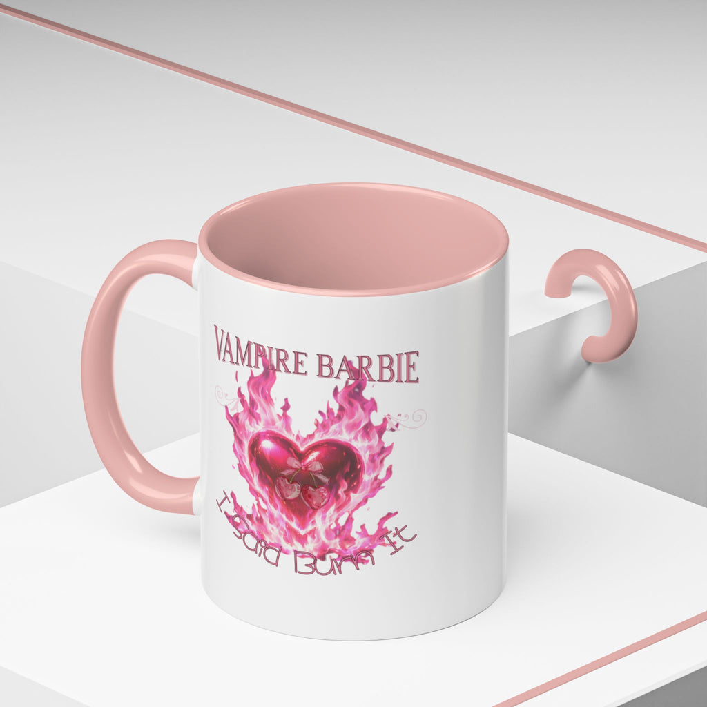 Vampire Barbie Heart Accent Coffee Mug — Pink Flaming Heart 11/15oz