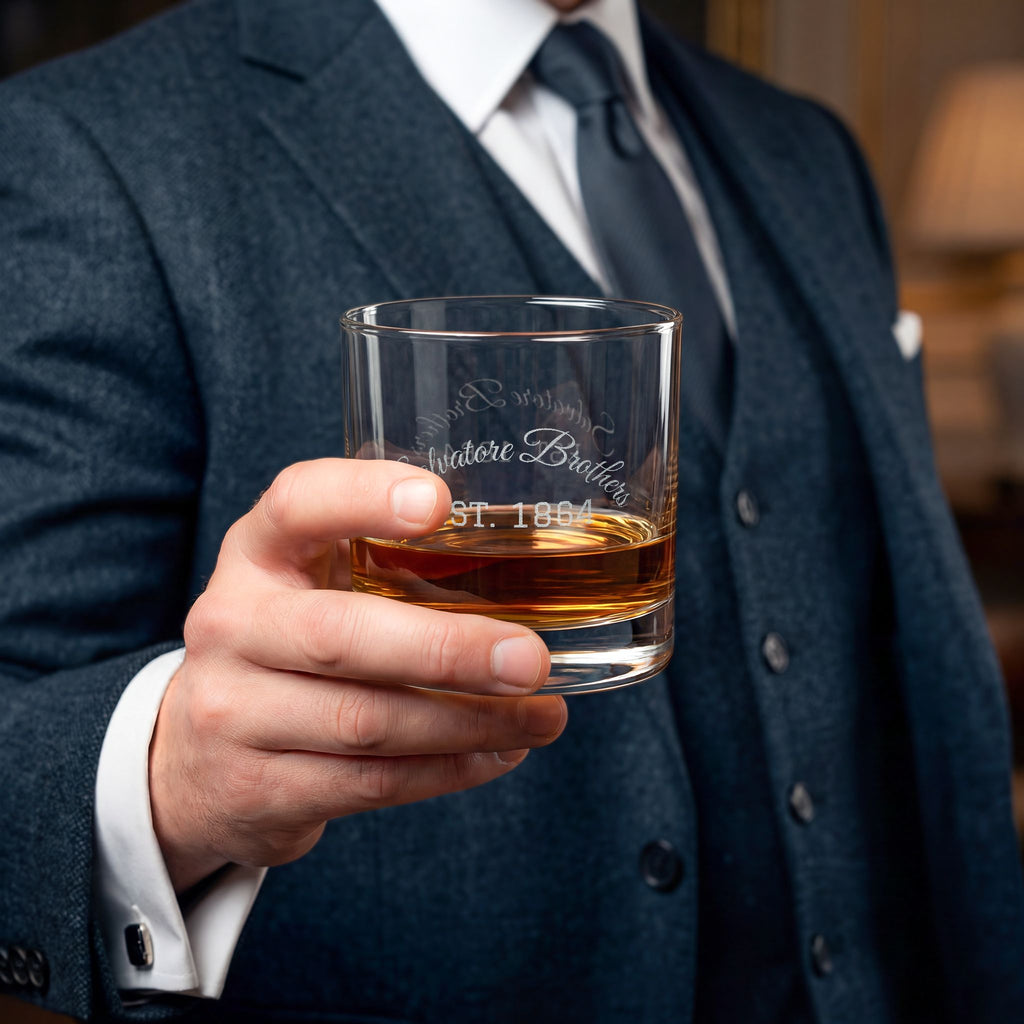 Engraved 10.5oz Whiskey Glass – Personalized Vintage 'EST. 1864' Salvatore Brothers