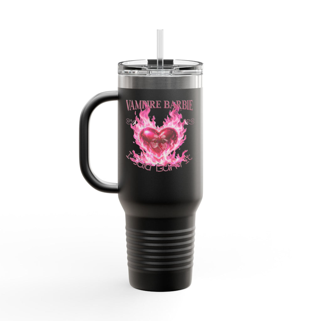 Vampire Barbie 40oz Insulated Travel Mug - Pink Flaming Heart Thermal Tumbler