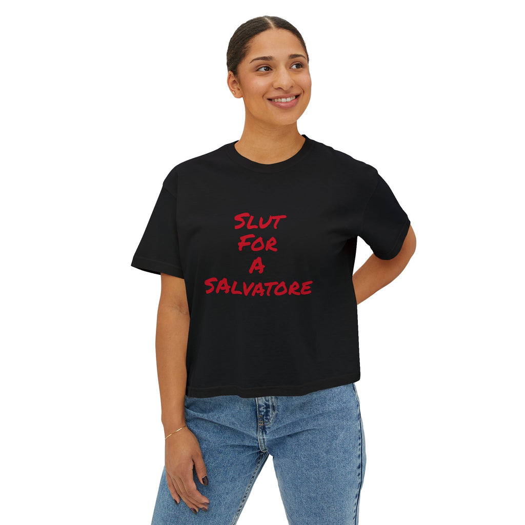 Boxy Tee — "Slut for a Salvatore" Graphic Crop Top