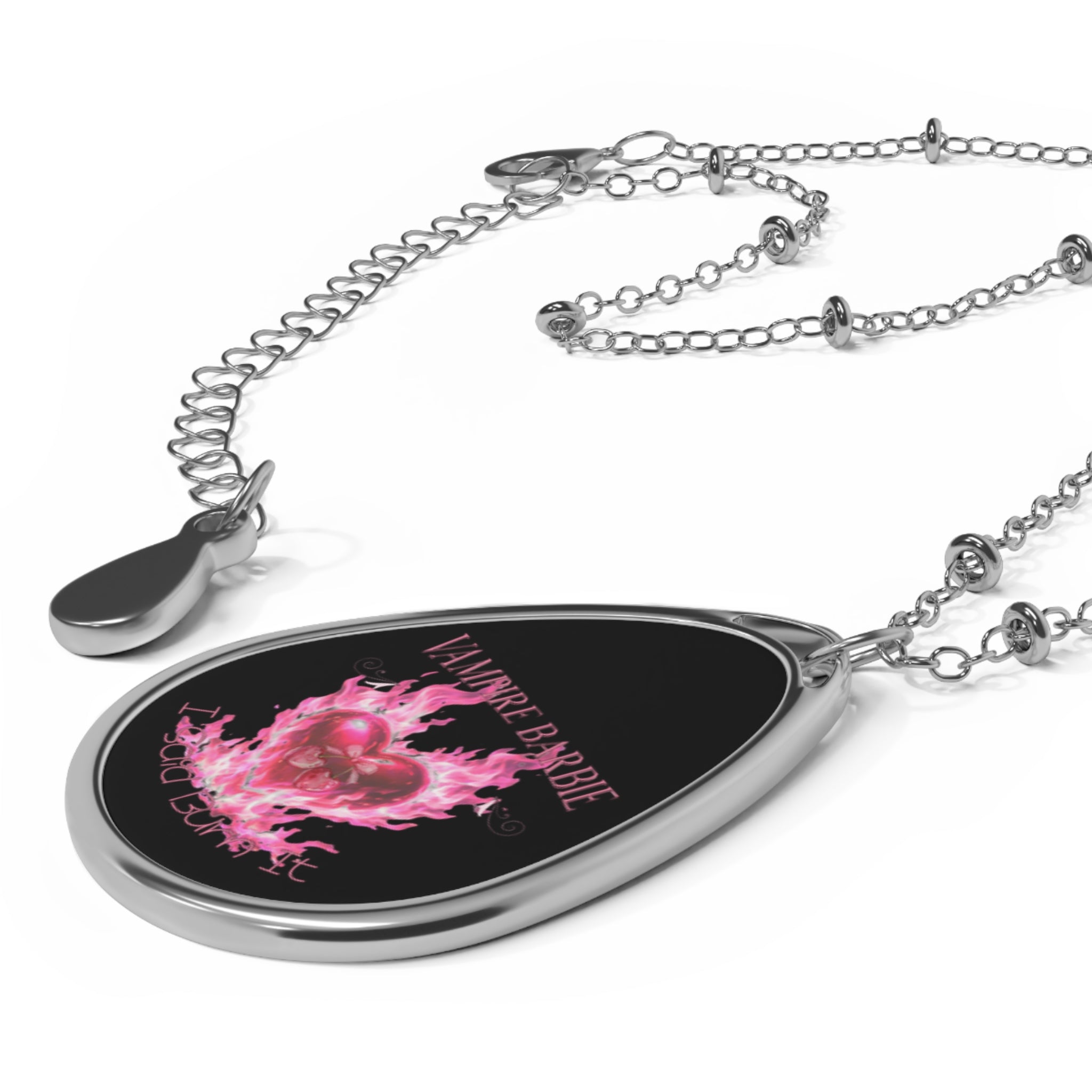Vampire Barbie Oval Necklace — Pink Flame Gothic Pendant