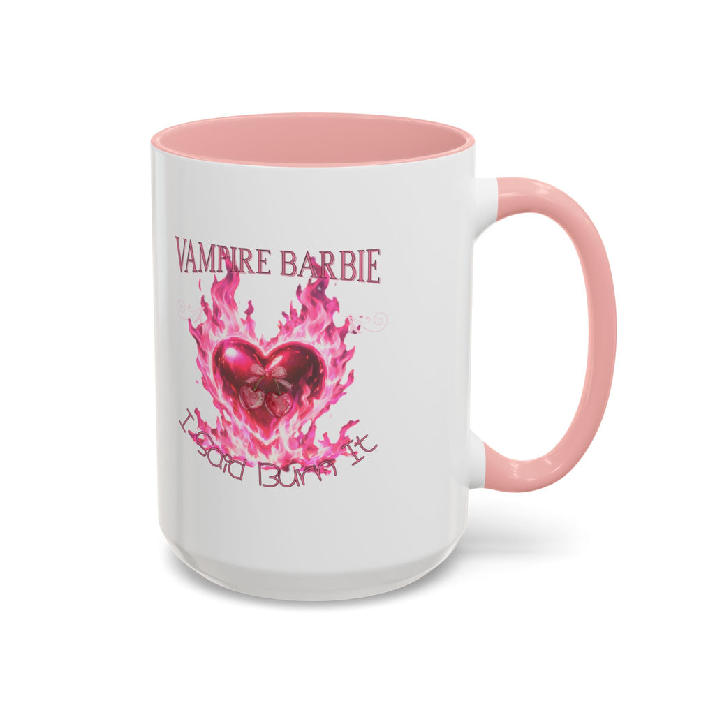 Vampire Barbie Heart Accent Coffee Mug — Pink Flaming Heart 11/15oz