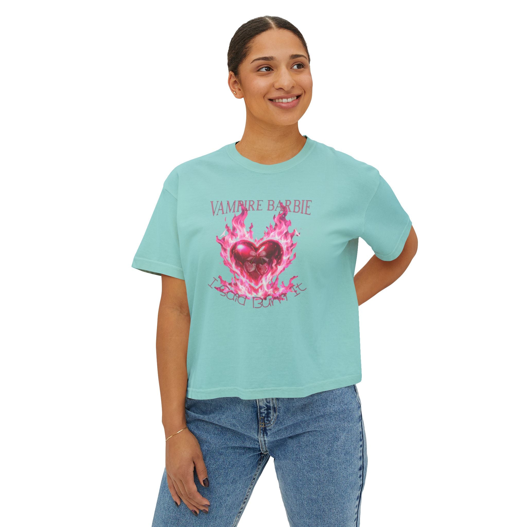 Caroline Forbes — TVD — Vampire Barbie Pink Flame Heart Boxy Tee