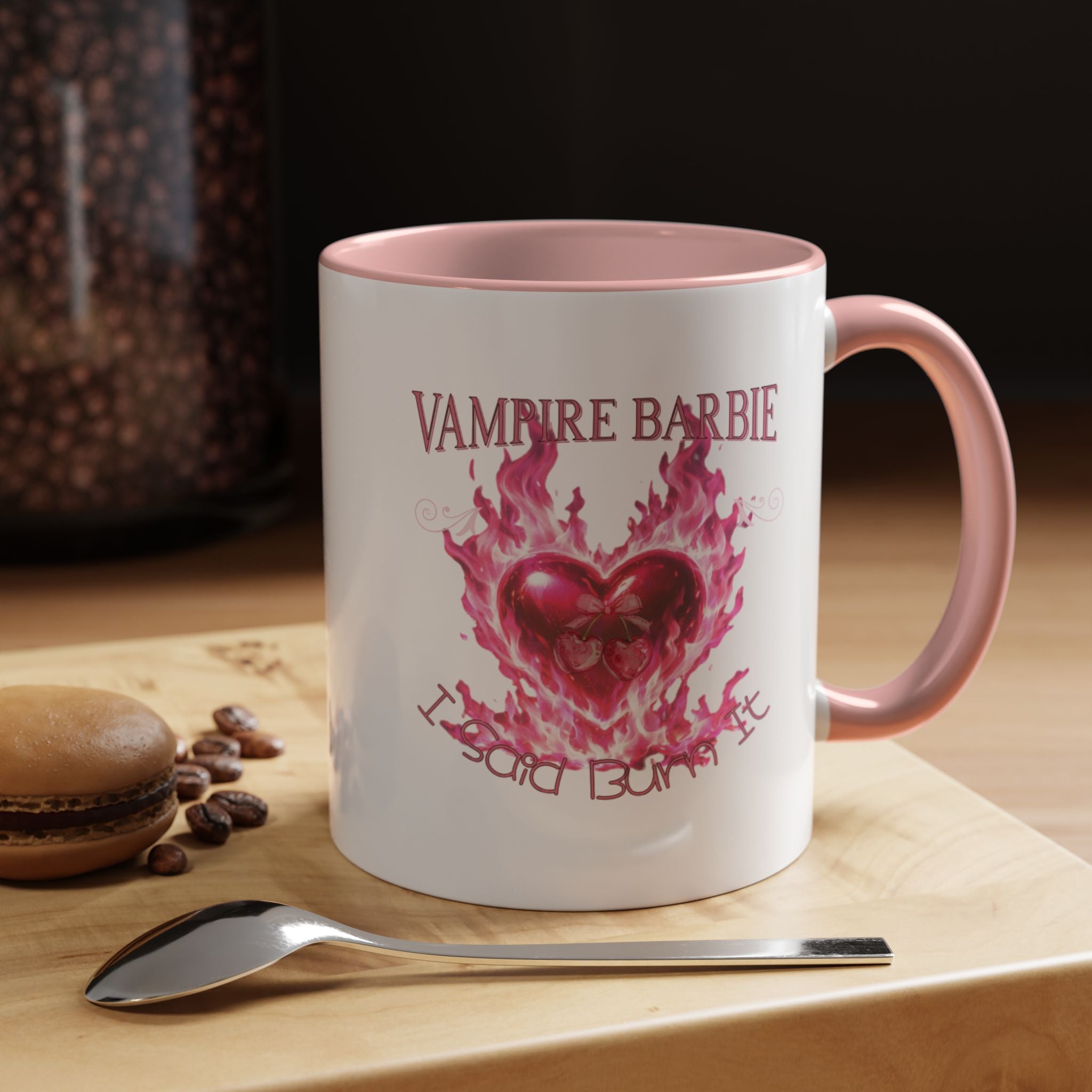 Vampire Barbie Heart Accent Coffee Mug — Pink Flaming Heart 11/15oz