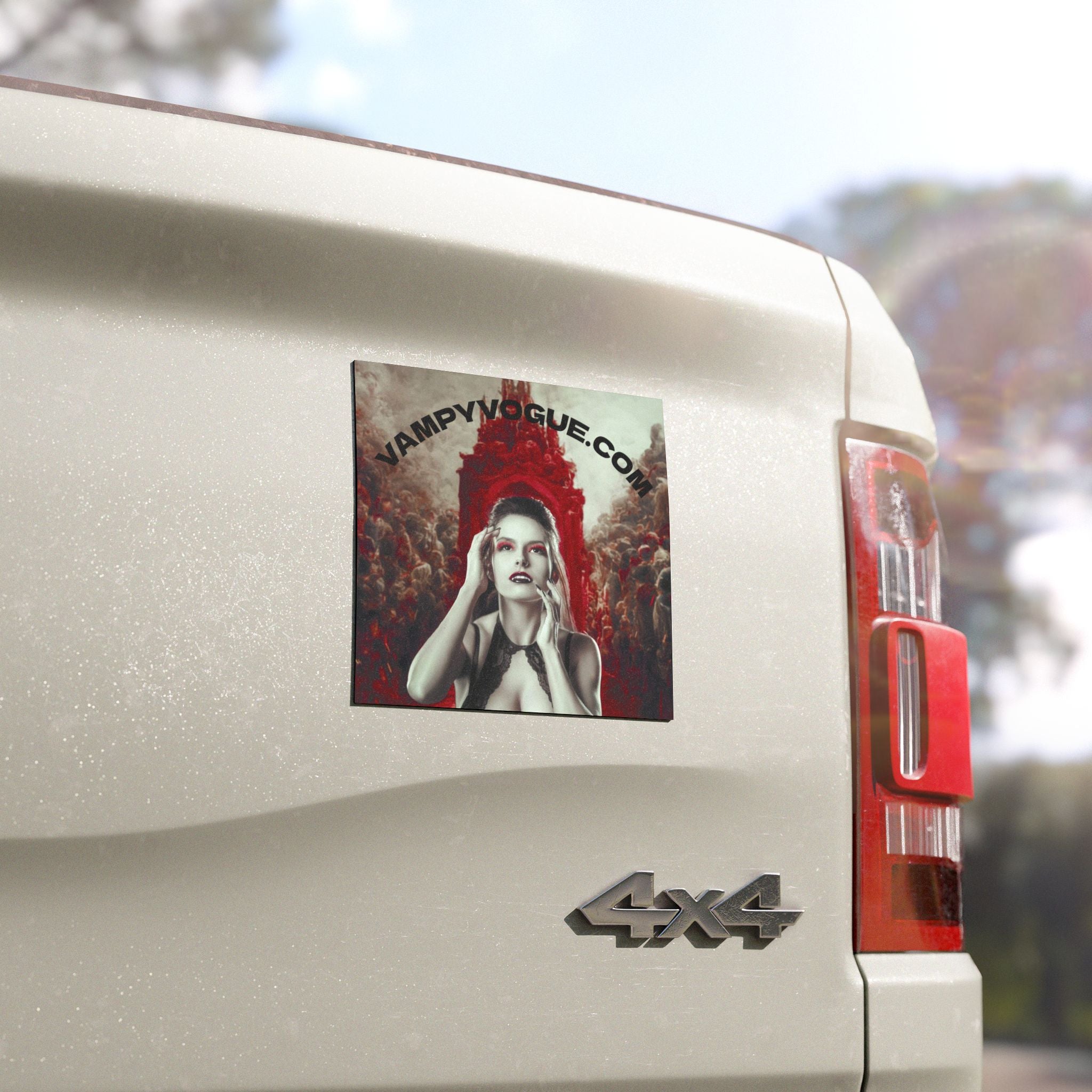 VAMPY VOGUE Gothic Vampire Woman Car Magnet - Dark Red Cathedral Design
