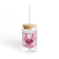 Vampire Barbie — Caroline Forbes — TVD — 16oz Glass Sipper with Pink Flaming Heart Design — Reusable Straw Tumbler for Gifts & Valentine's
