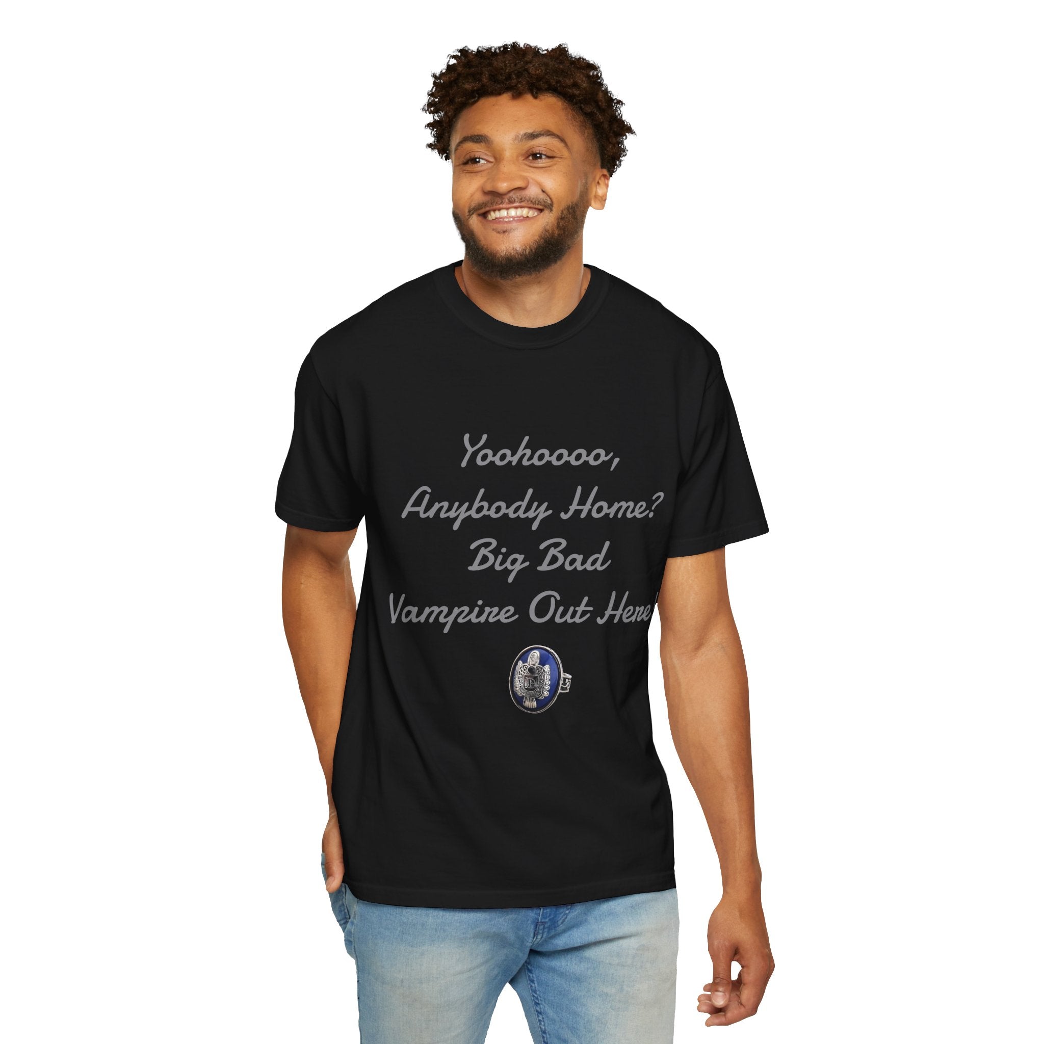 Damon Salvatore — TVD — Vampire Quote Tee — "Yoohooo, Anybody Home? Big Bad Vampire Out Here..." Shirt