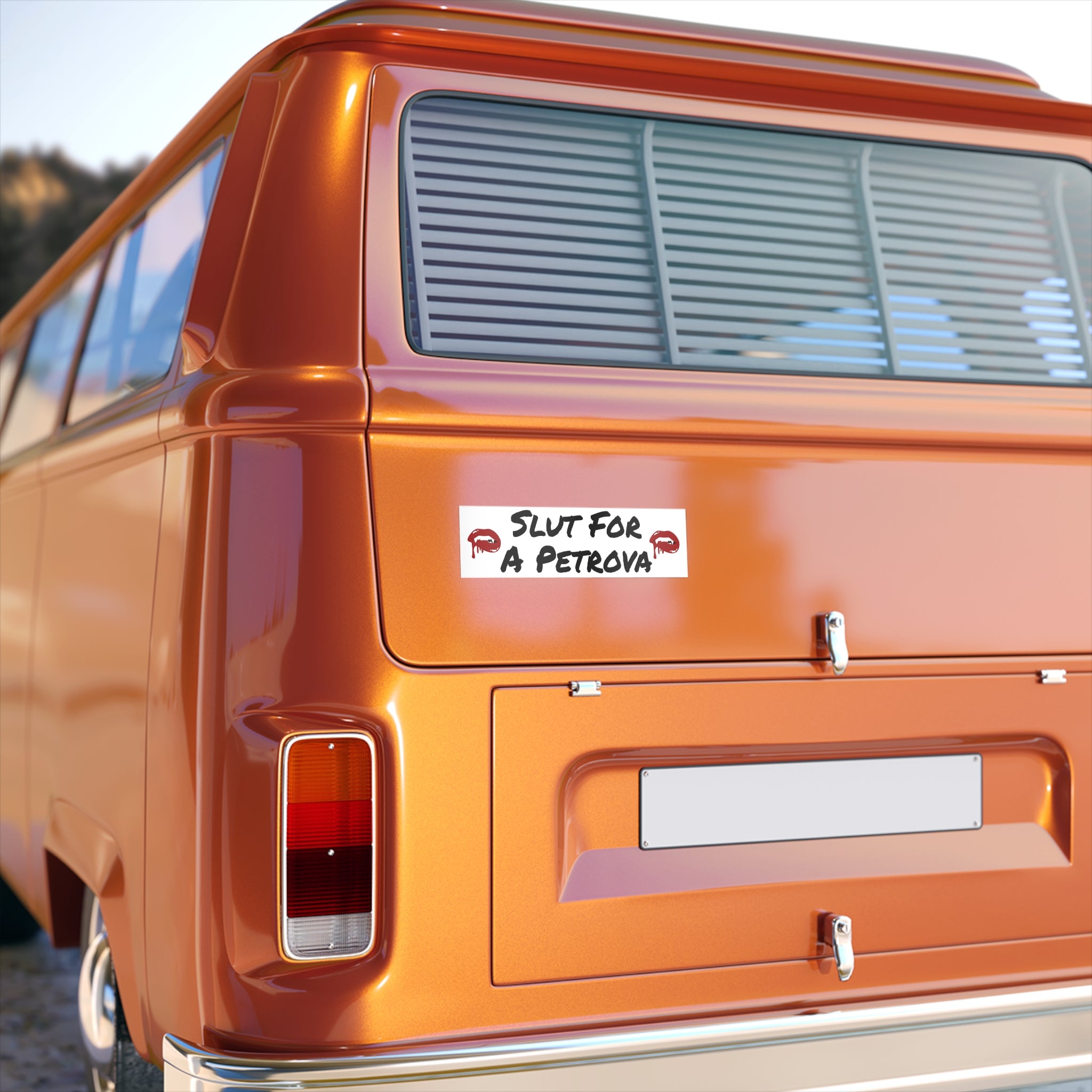 Bumper Sticker — "Slut for a Petrova" Graphic Sticker with Red Lip Prints
