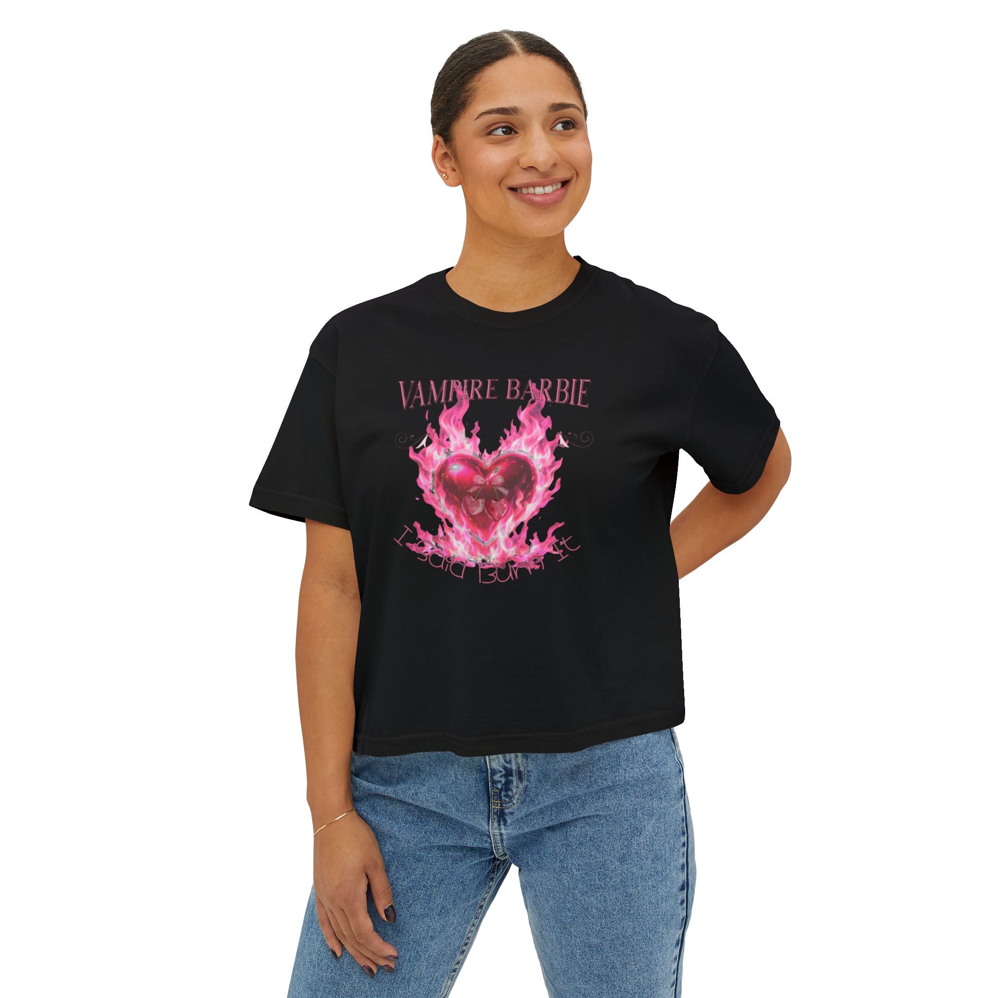 Caroline Forbes — TVD — Vampire Barbie Pink Flame Heart Boxy Tee