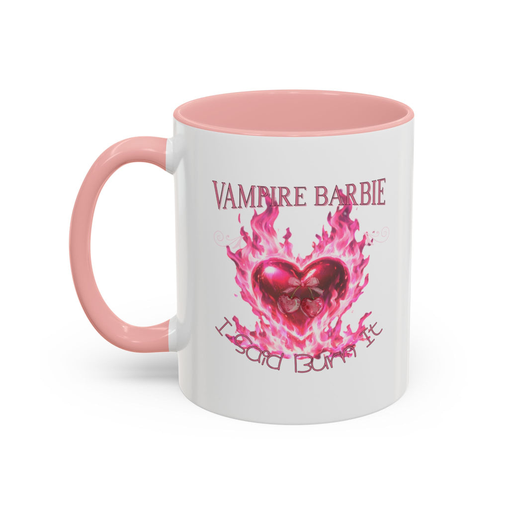 Vampire Barbie Heart Accent Coffee Mug — Pink Flaming Heart 11/15oz