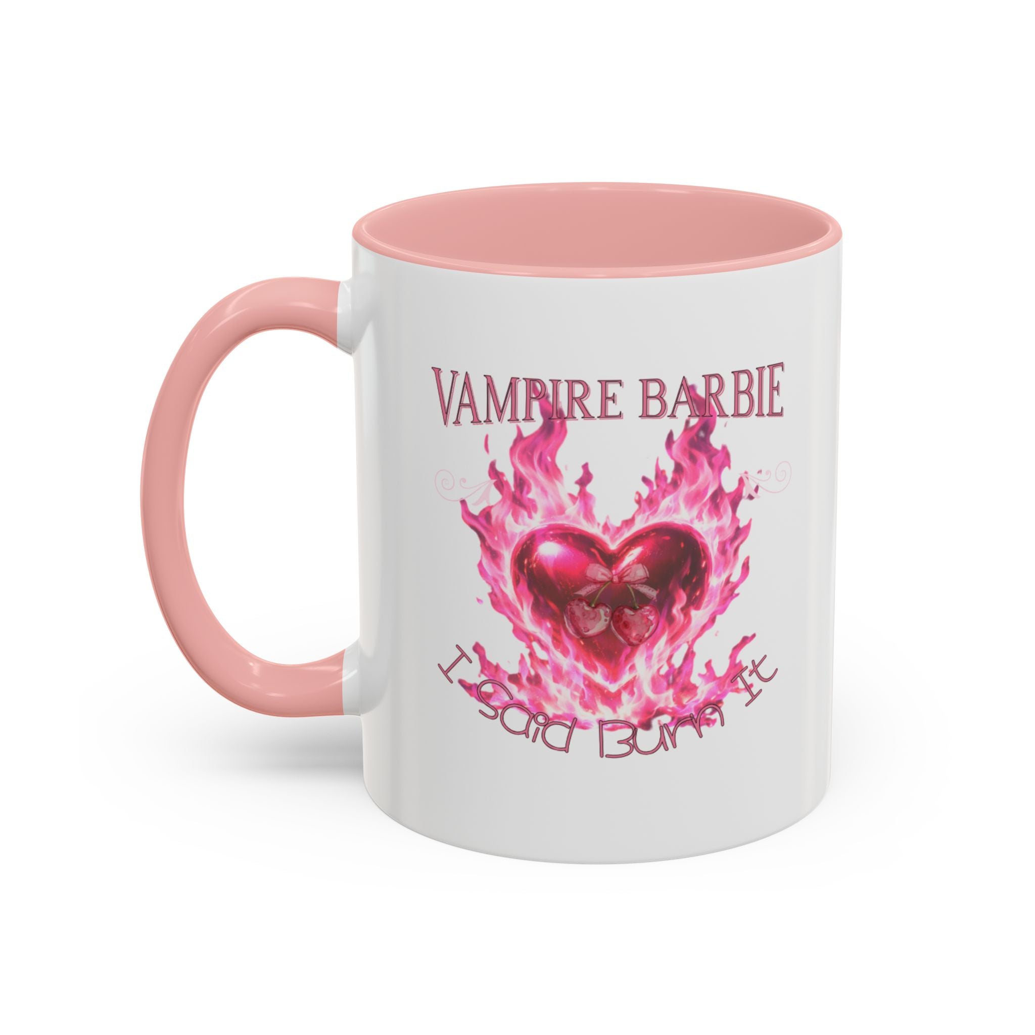 Vampire Barbie Heart Accent Coffee Mug — Pink Flaming Heart 11/15oz
