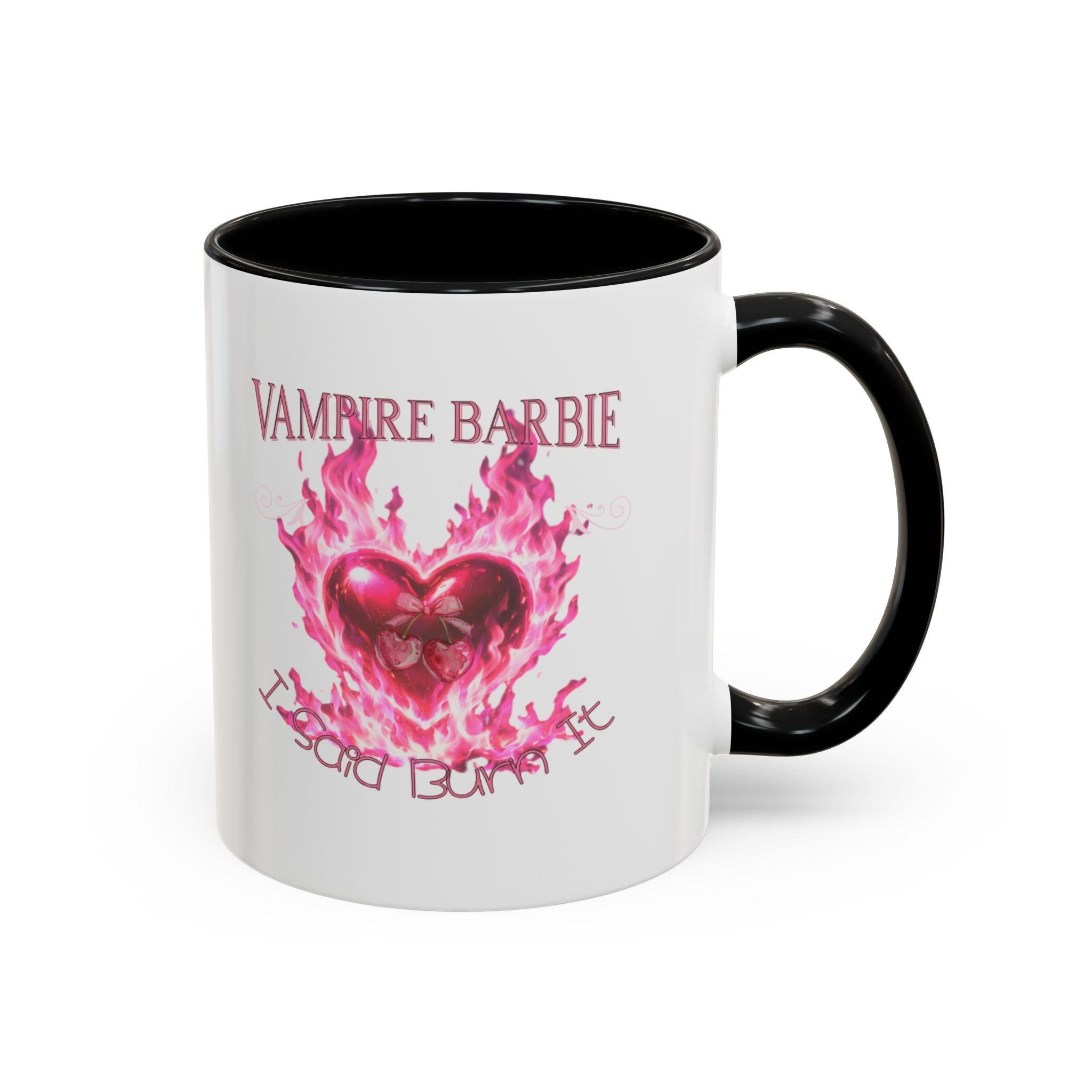 Vampire Barbie Heart Accent Coffee Mug — Pink Flaming Heart 11/15oz