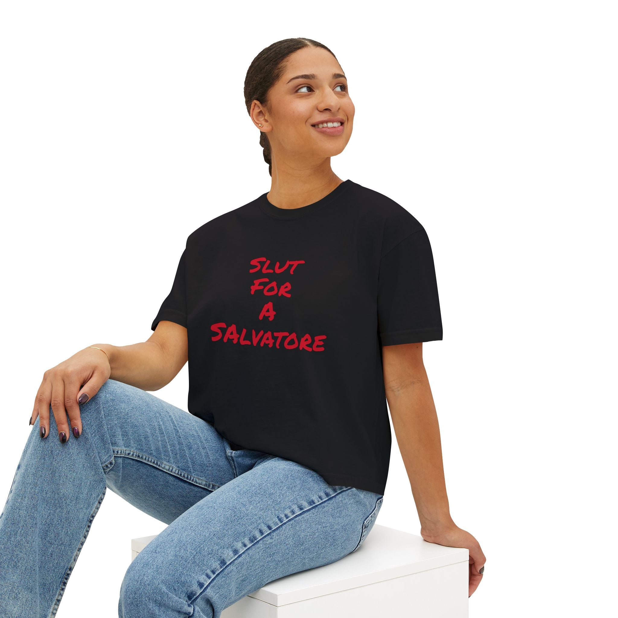 Boxy Tee — "Slut for a Salvatore" Graphic Crop Top