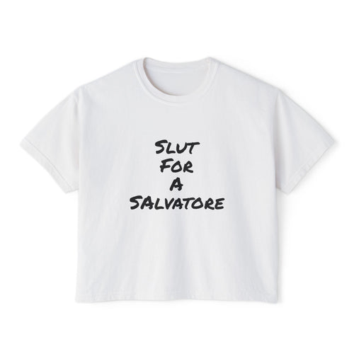 Boxy Tee — "Slut for a Salvatore" Graphic Crop Top