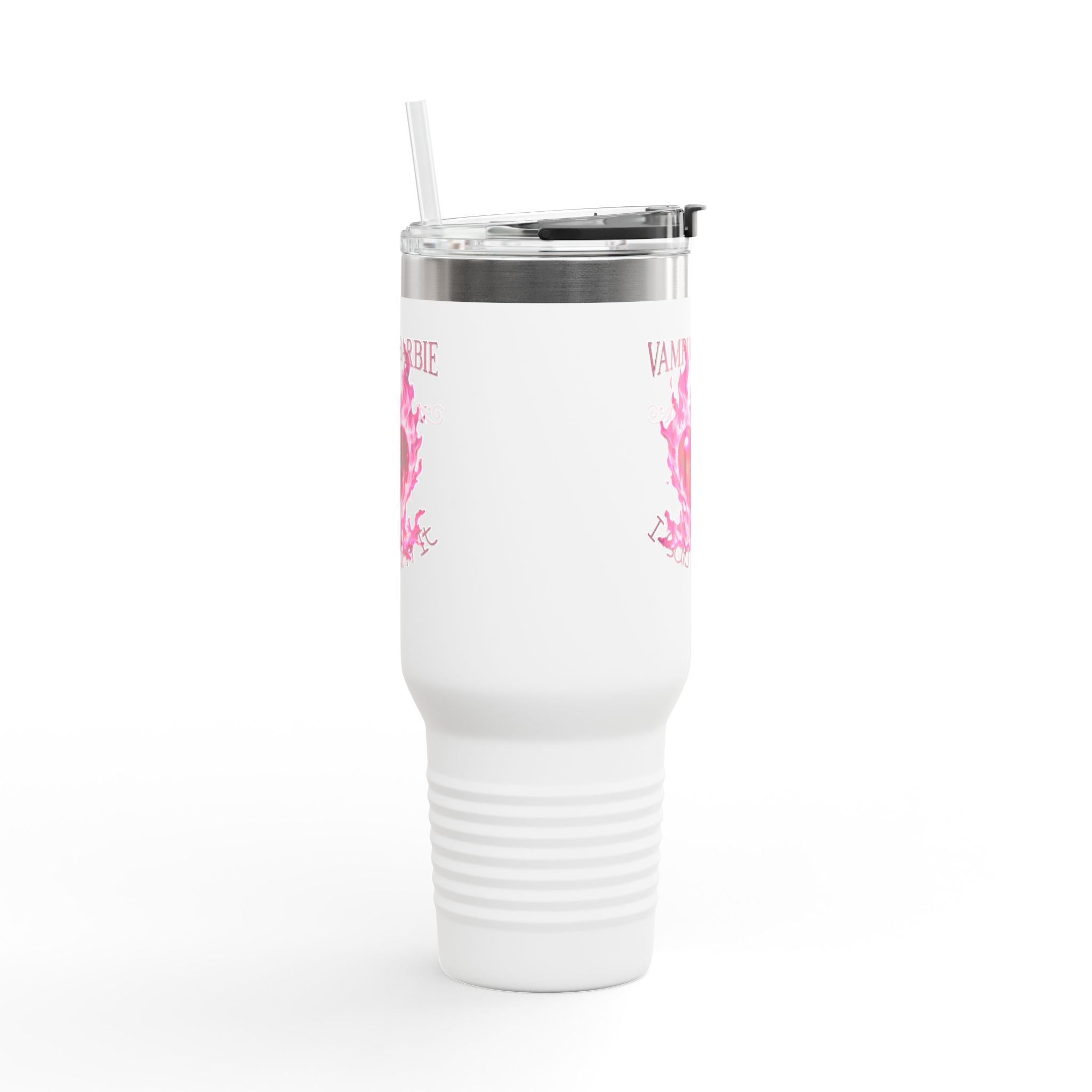 Vampire Barbie 40oz Insulated Travel Mug - Pink Flaming Heart Thermal Tumbler