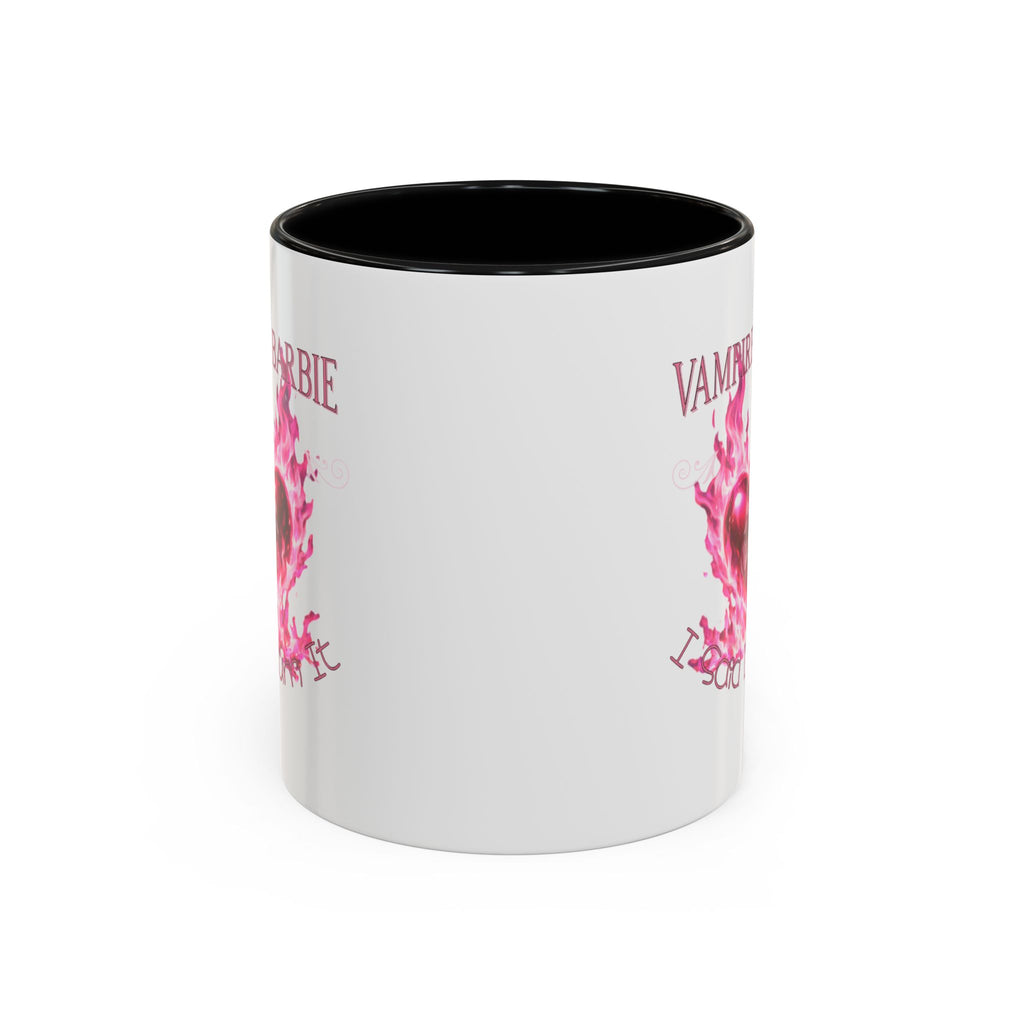 Vampire Barbie Heart Accent Coffee Mug — Pink Flaming Heart 11/15oz
