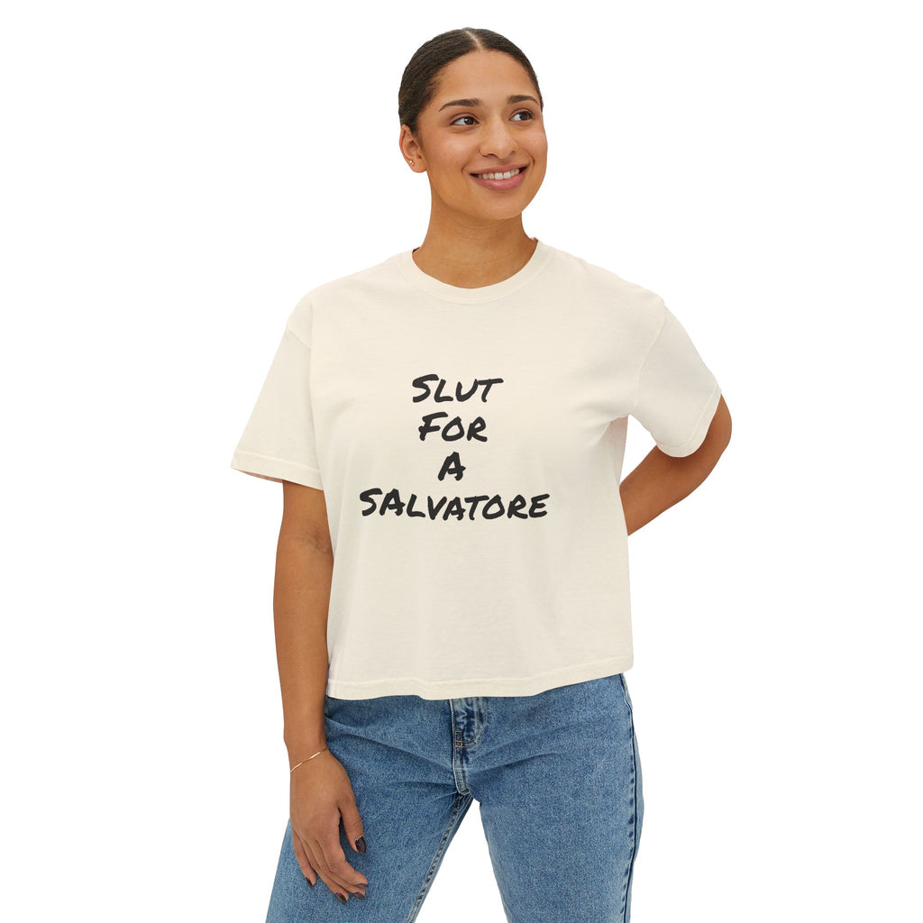 Boxy Tee — "Slut for a Salvatore" Graphic Crop Top