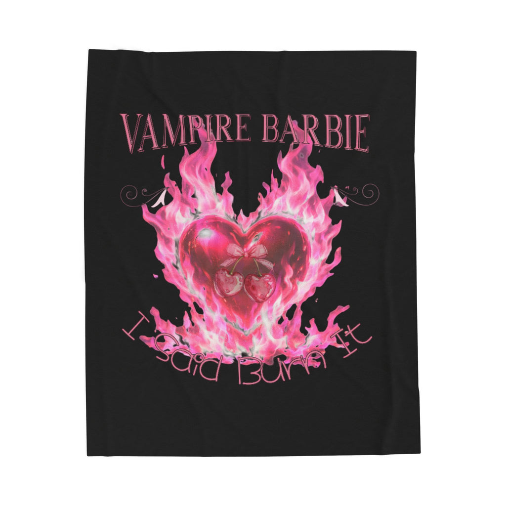 Vampire Barbie Velveteen Plush Blanket — Pink Flaming Heart Gothic Throw