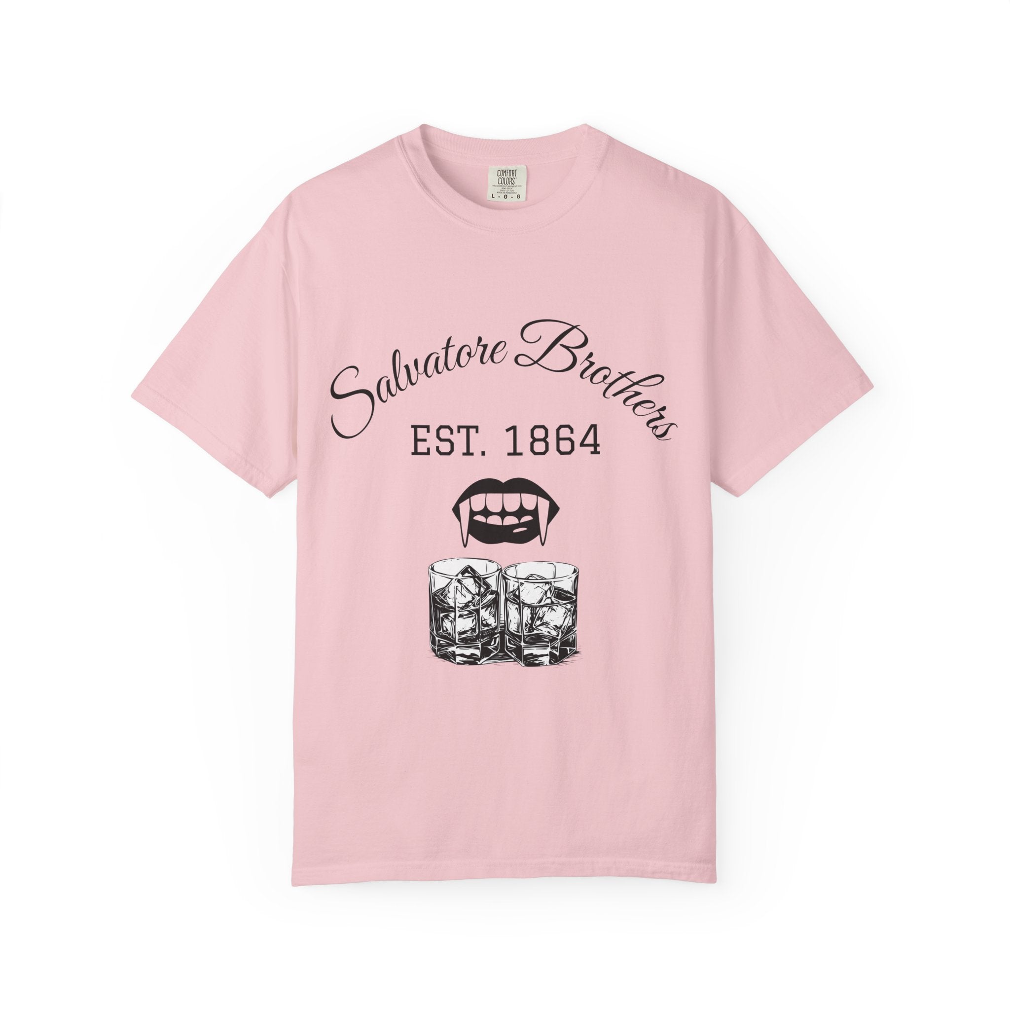 T-Shirt — "Salvatore Brothers EST. 1864" Vampire Fangs & Whiskey Graphic