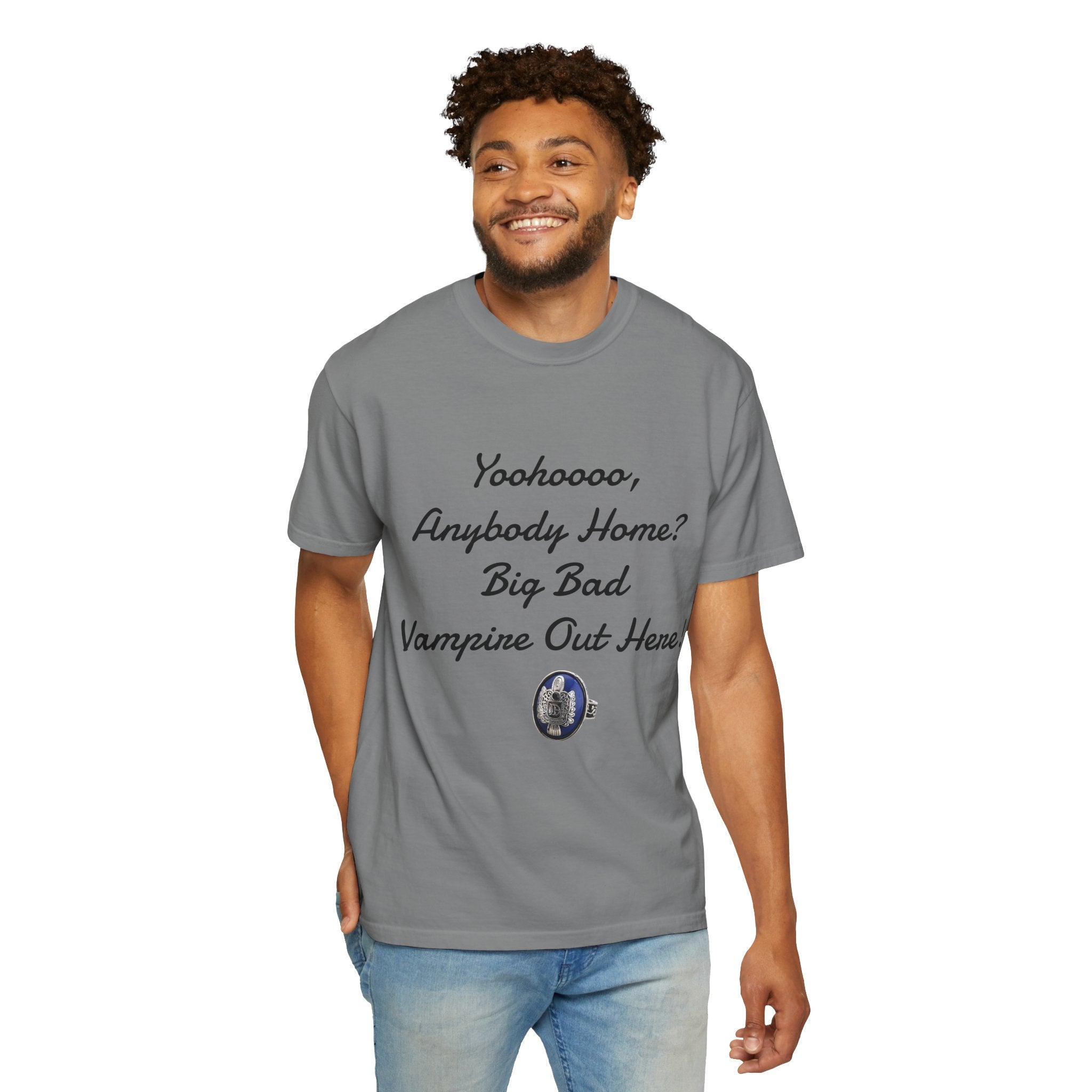 Damon Salvatore — TVD — Vampire Quote Tee — "Yoohooo, Anybody Home? Big Bad Vampire Out Here..." Shirt