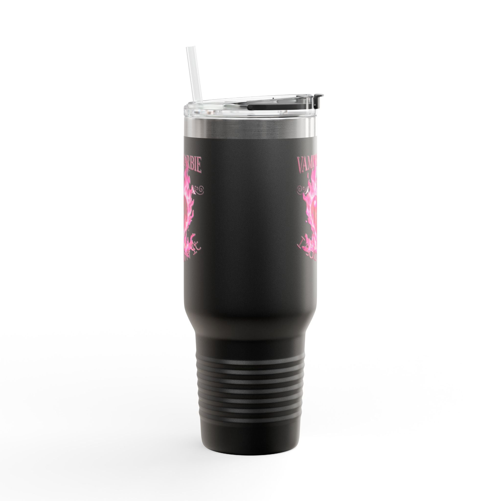 Vampire Barbie 40oz Insulated Travel Mug - Pink Flaming Heart Thermal Tumbler