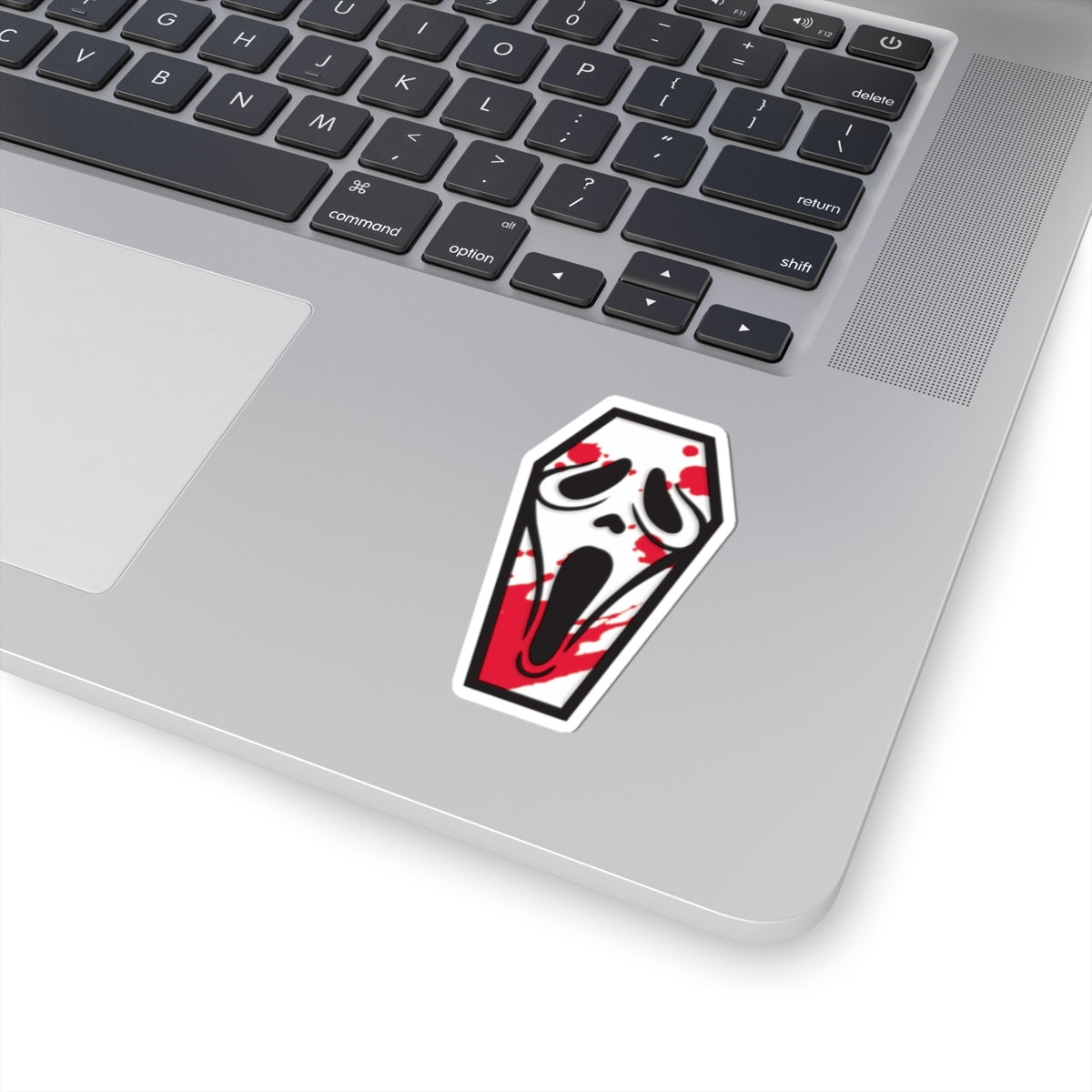 Scream Coffin Sticker — Bloody Ghost Face Kiss-Cut Horror Decal