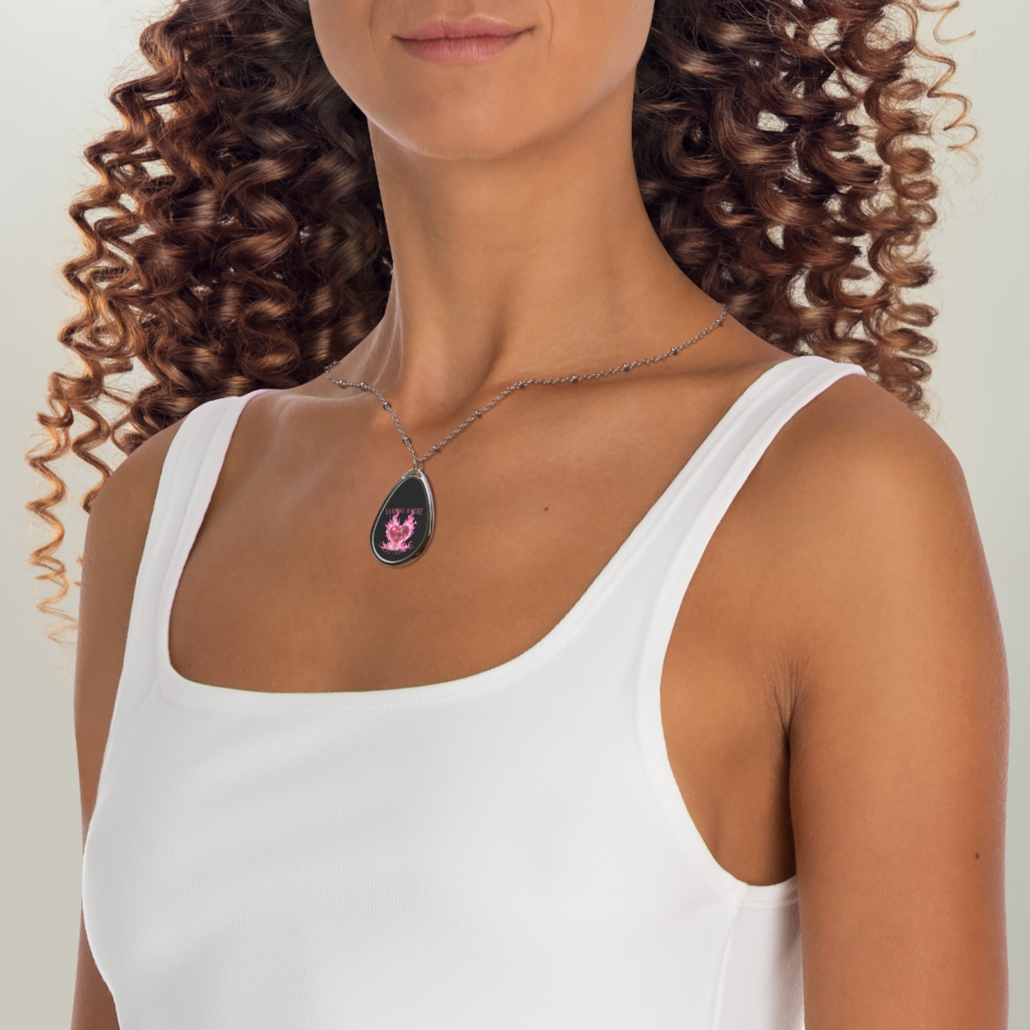 Vampire Barbie Oval Necklace — Pink Flame Gothic Pendant