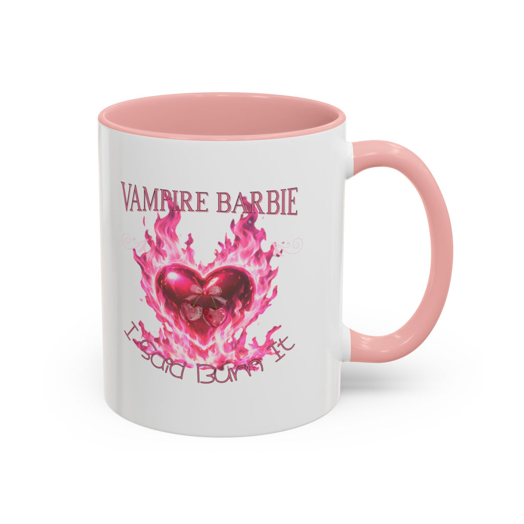 Vampire Barbie Heart Accent Coffee Mug — Pink Flaming Heart 11/15oz
