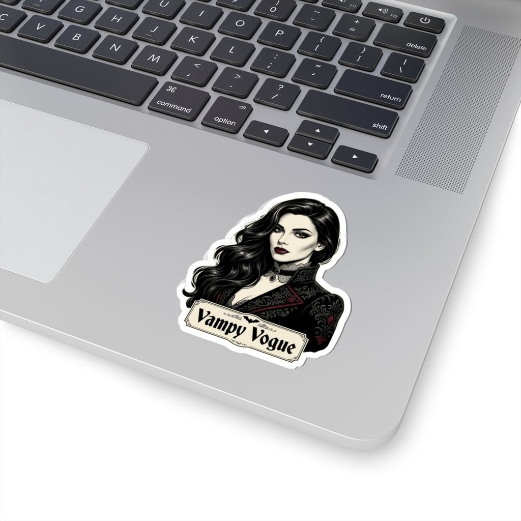 Vampy Vogue Kiss-Cut Sticker — Gothic Vampire Portrait Sticker for Laptops, Journals & Gifts