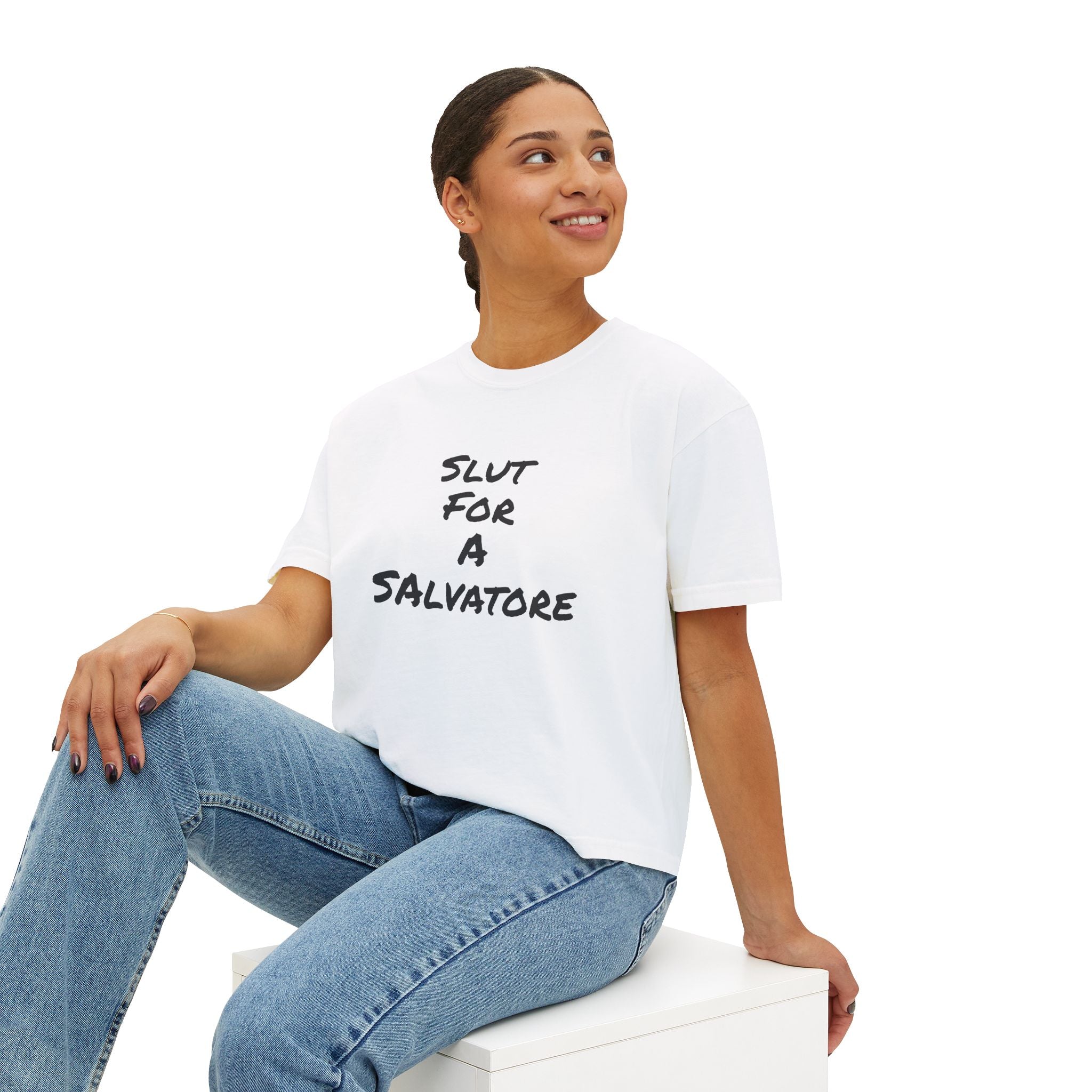 Boxy Tee — "Slut for a Salvatore" Graphic Crop Top