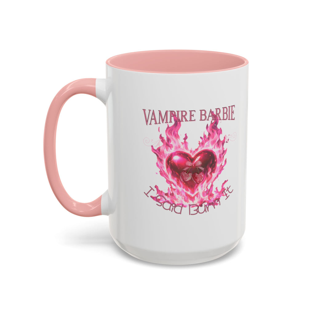 Vampire Barbie Heart Accent Coffee Mug — Pink Flaming Heart 11/15oz