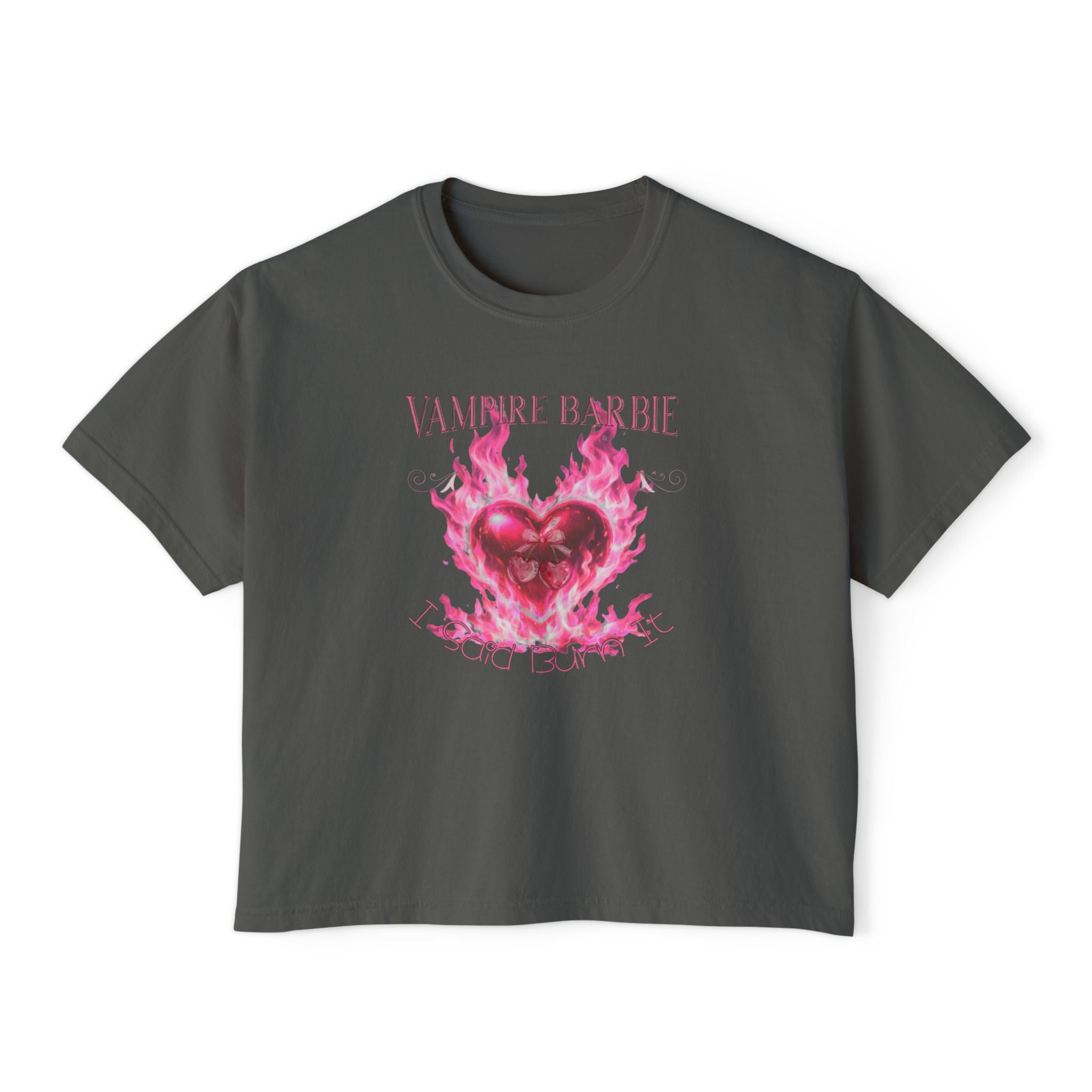 Caroline Forbes — TVD — Vampire Barbie Pink Flame Heart Boxy Tee