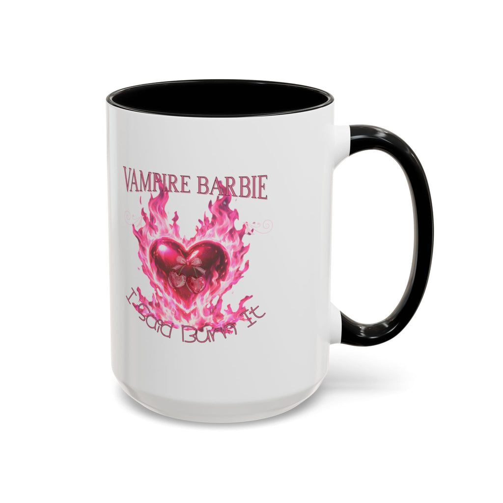 Vampire Barbie Heart Accent Coffee Mug — Pink Flaming Heart 11/15oz