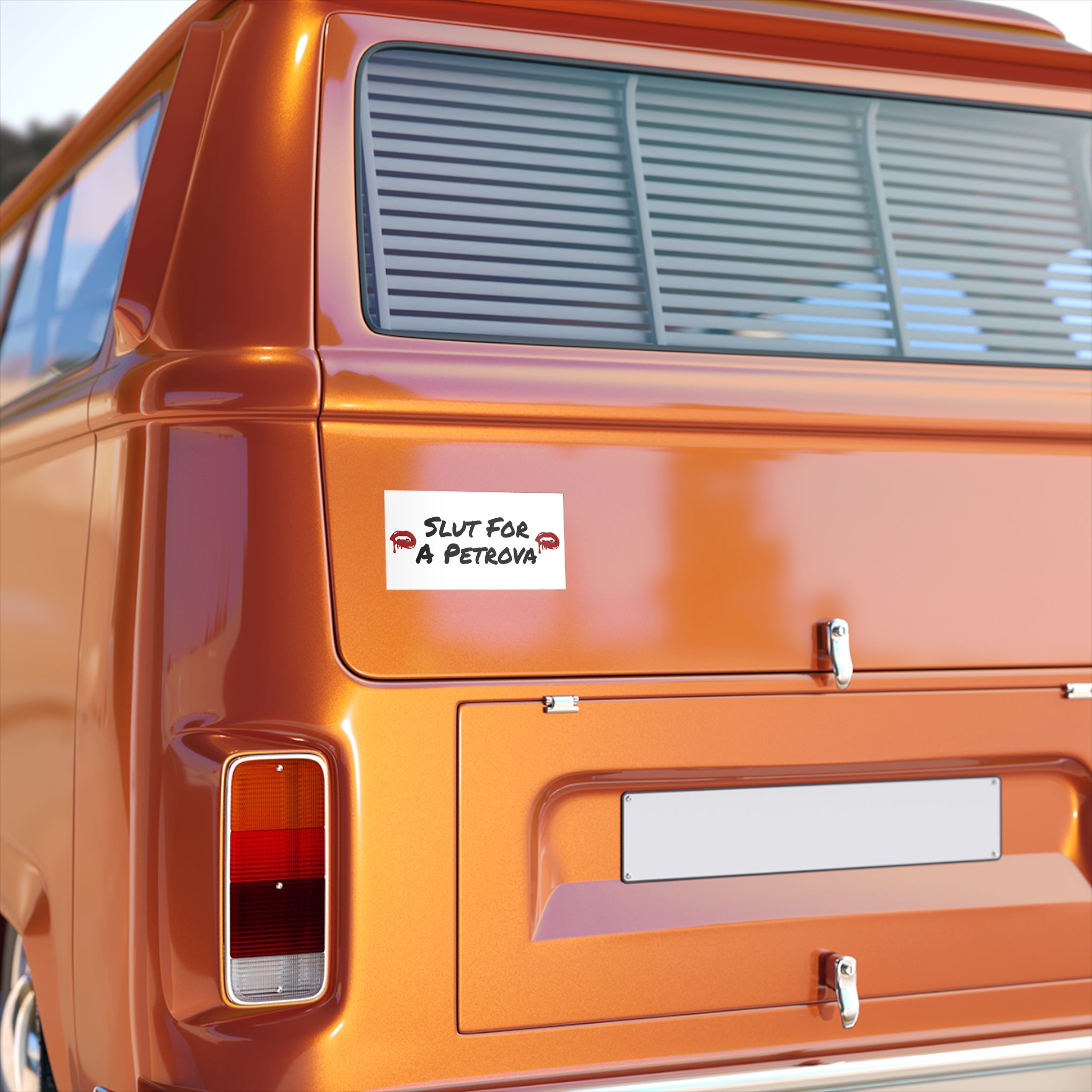 Bumper Sticker — "Slut for a Petrova" Graphic Sticker with Red Lip Prints