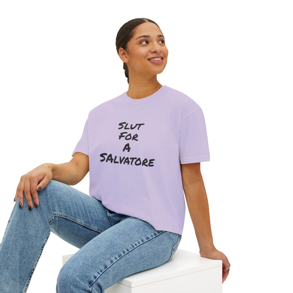 Boxy Tee — "Slut for a Salvatore" Graphic Crop Top