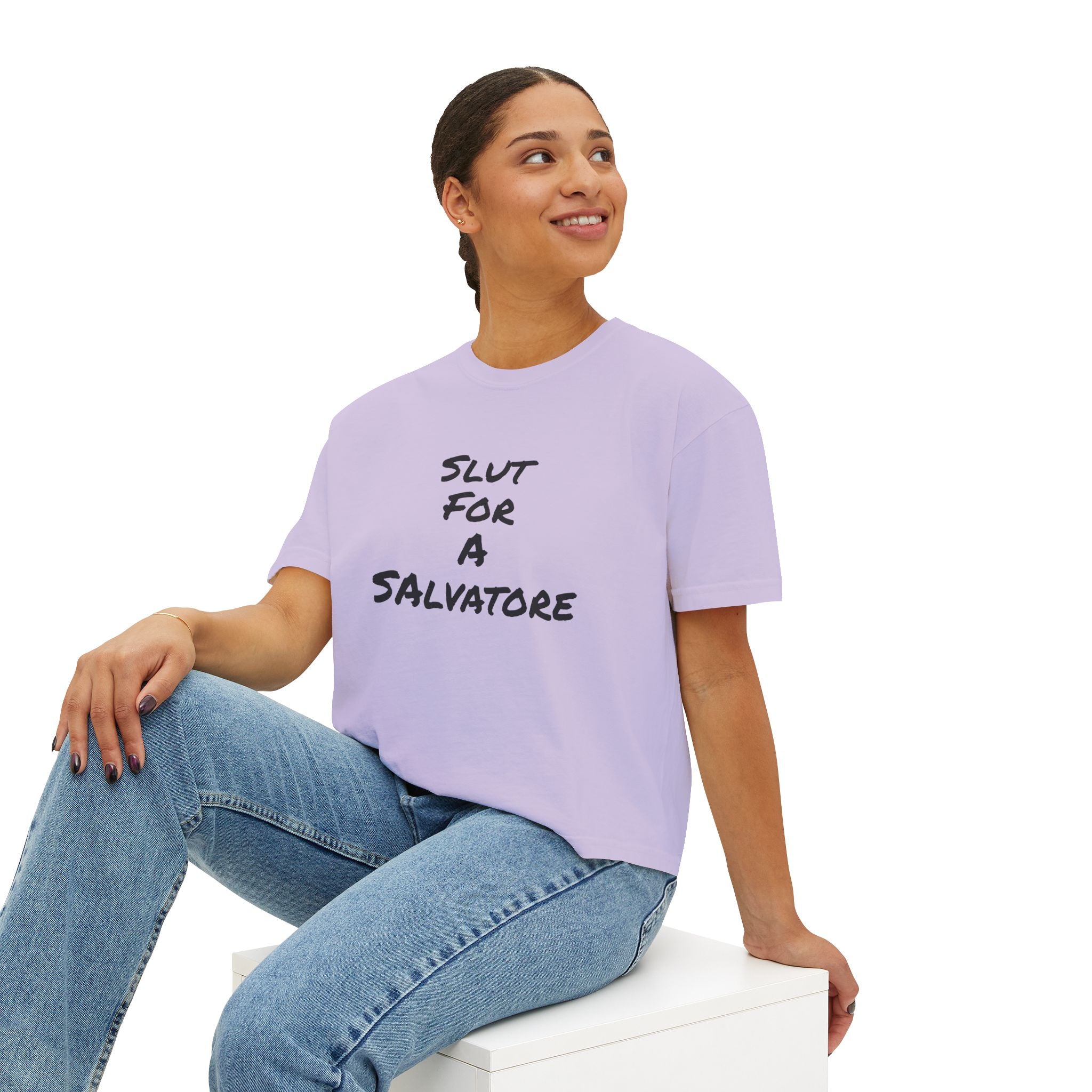 Boxy Tee — "Slut for a Salvatore" Graphic Crop Top